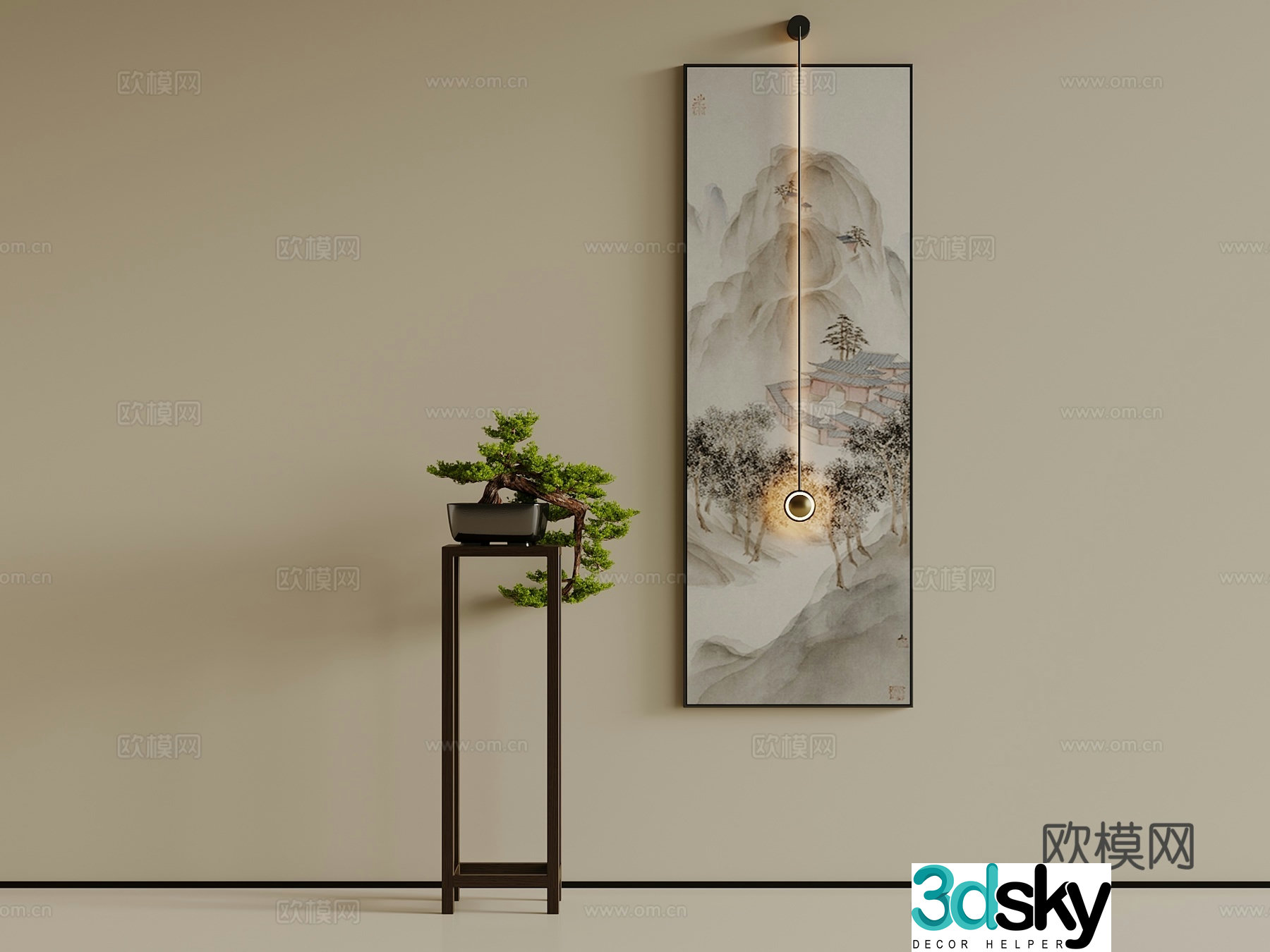 New Chinese style decorative painting decorative painting flower stand 3D model