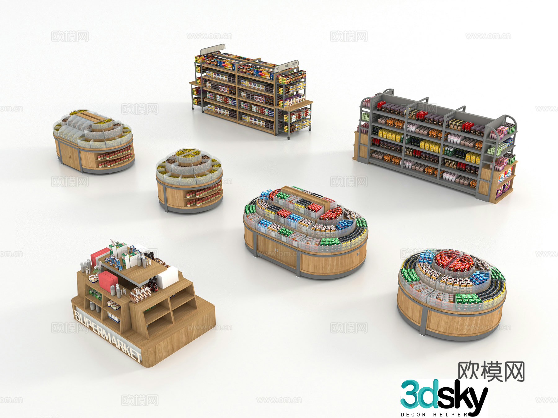 Modern supermarket shelves 3d model