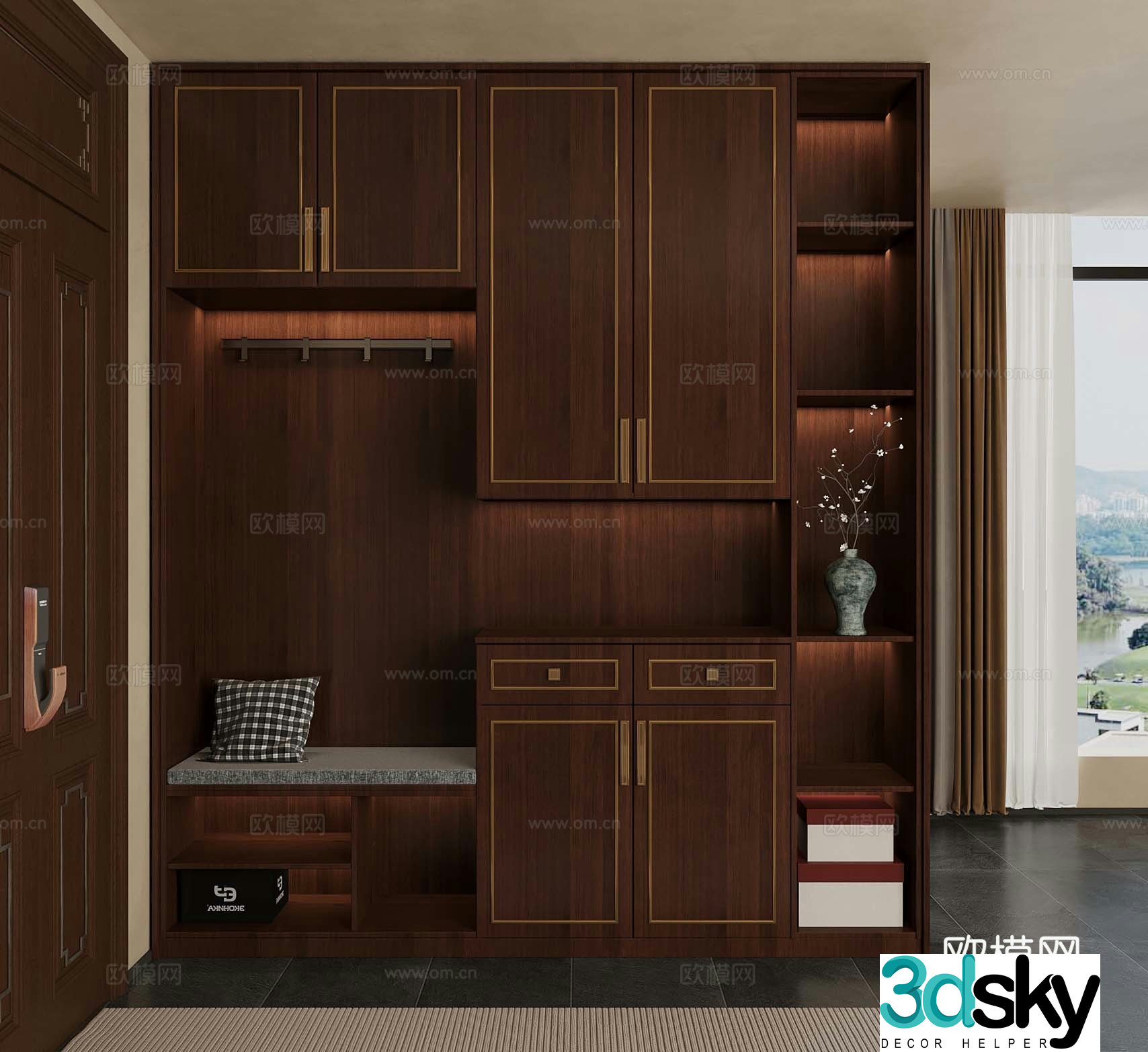 Shoe cabinet new Chinese style entrance shoe cabinet 3D model