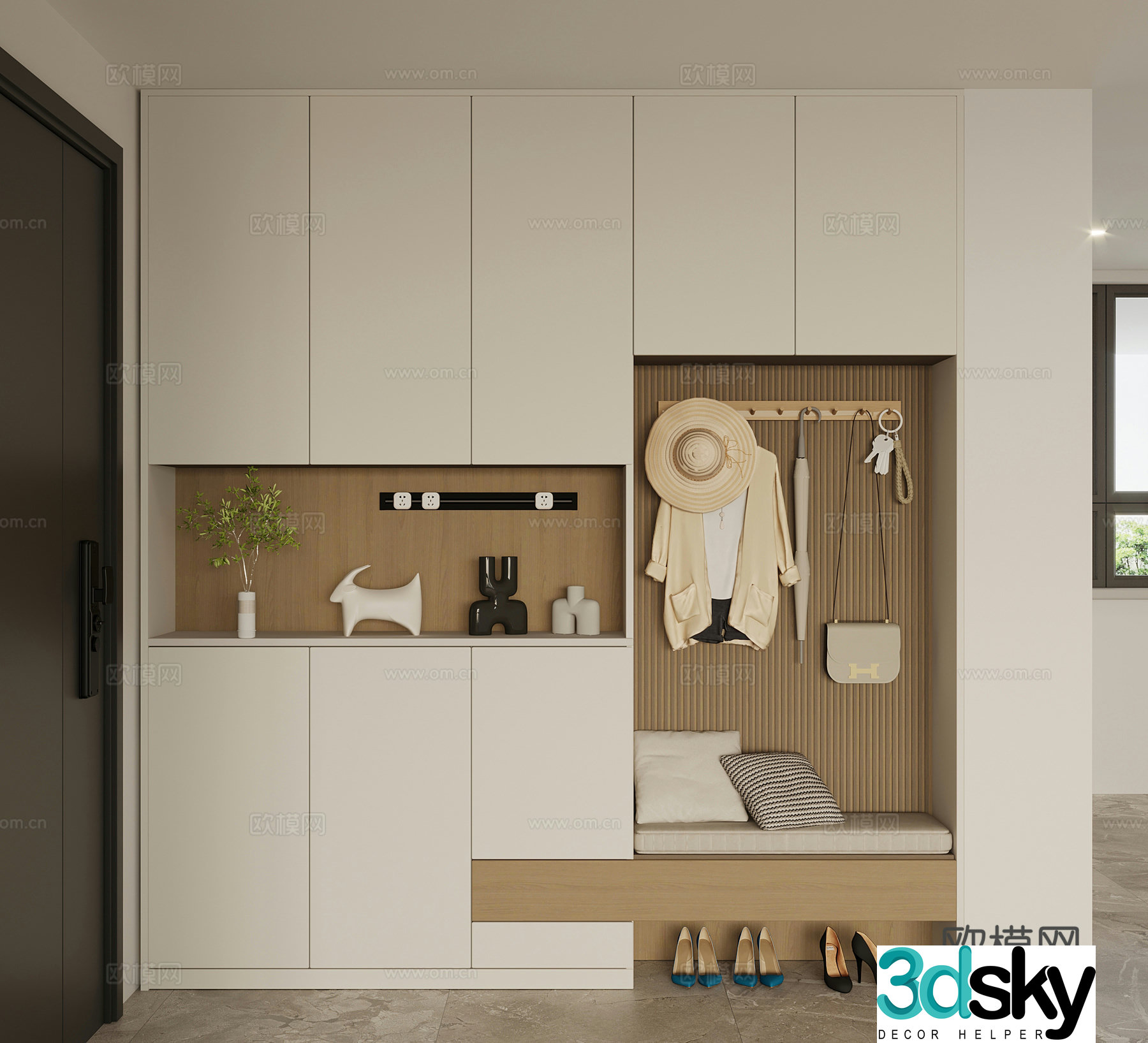 Modern home entrance shoe cabinet 3D model
