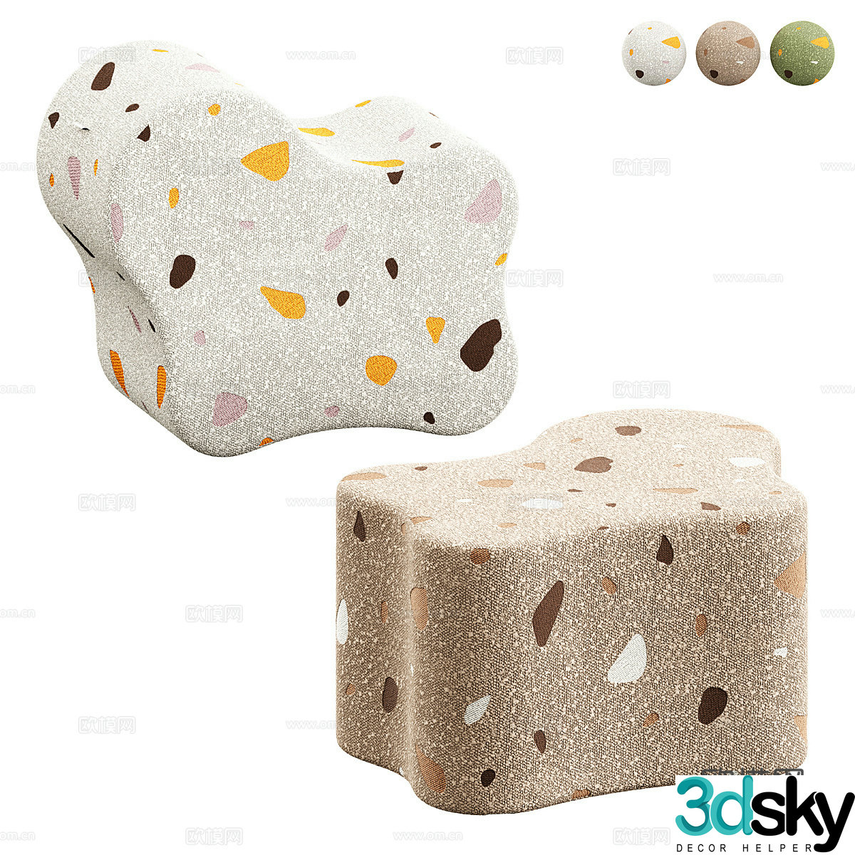 Modern cream style children’s fabric stool 3D model