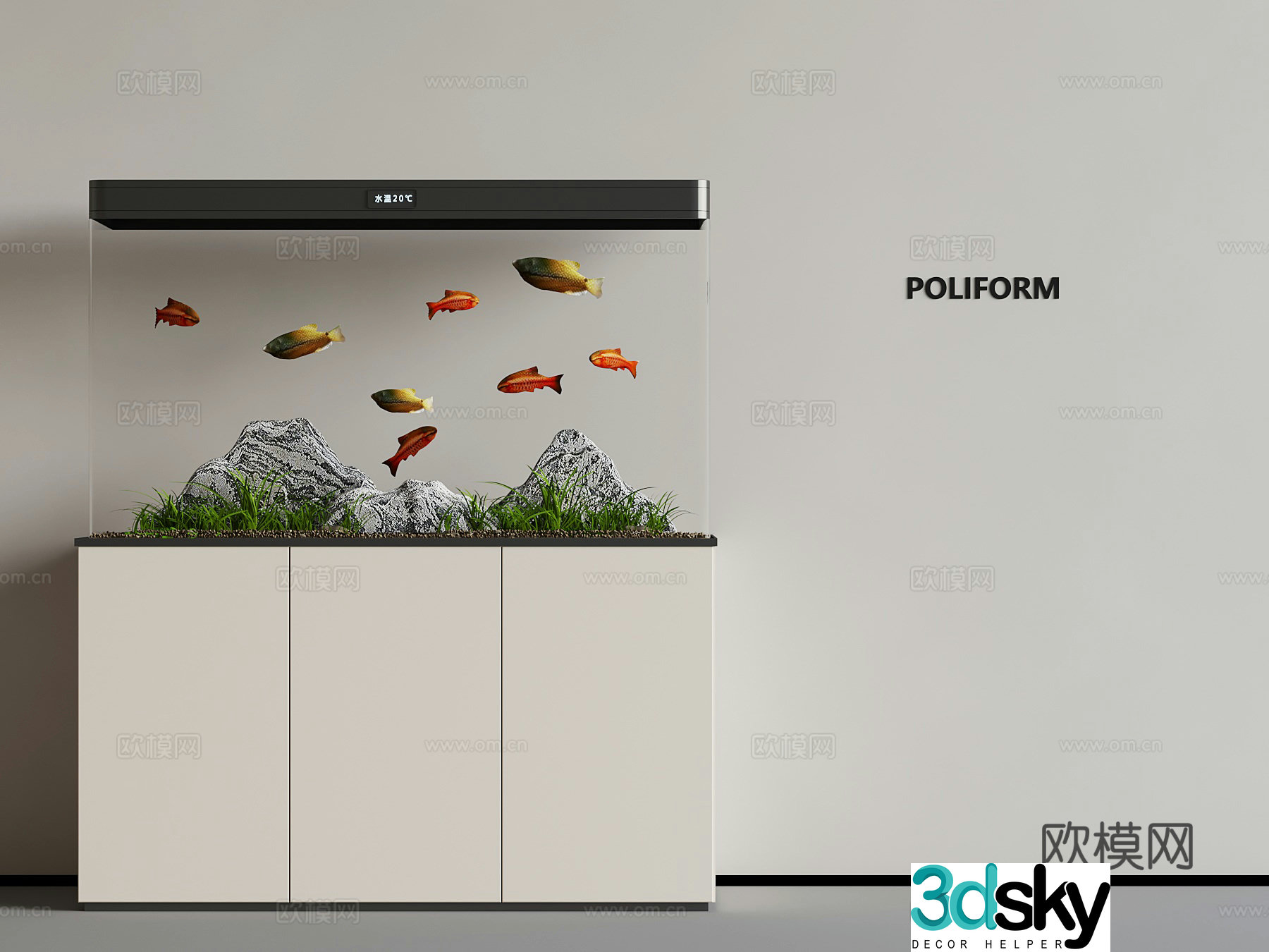 Modern fish tank aquarium 3d model