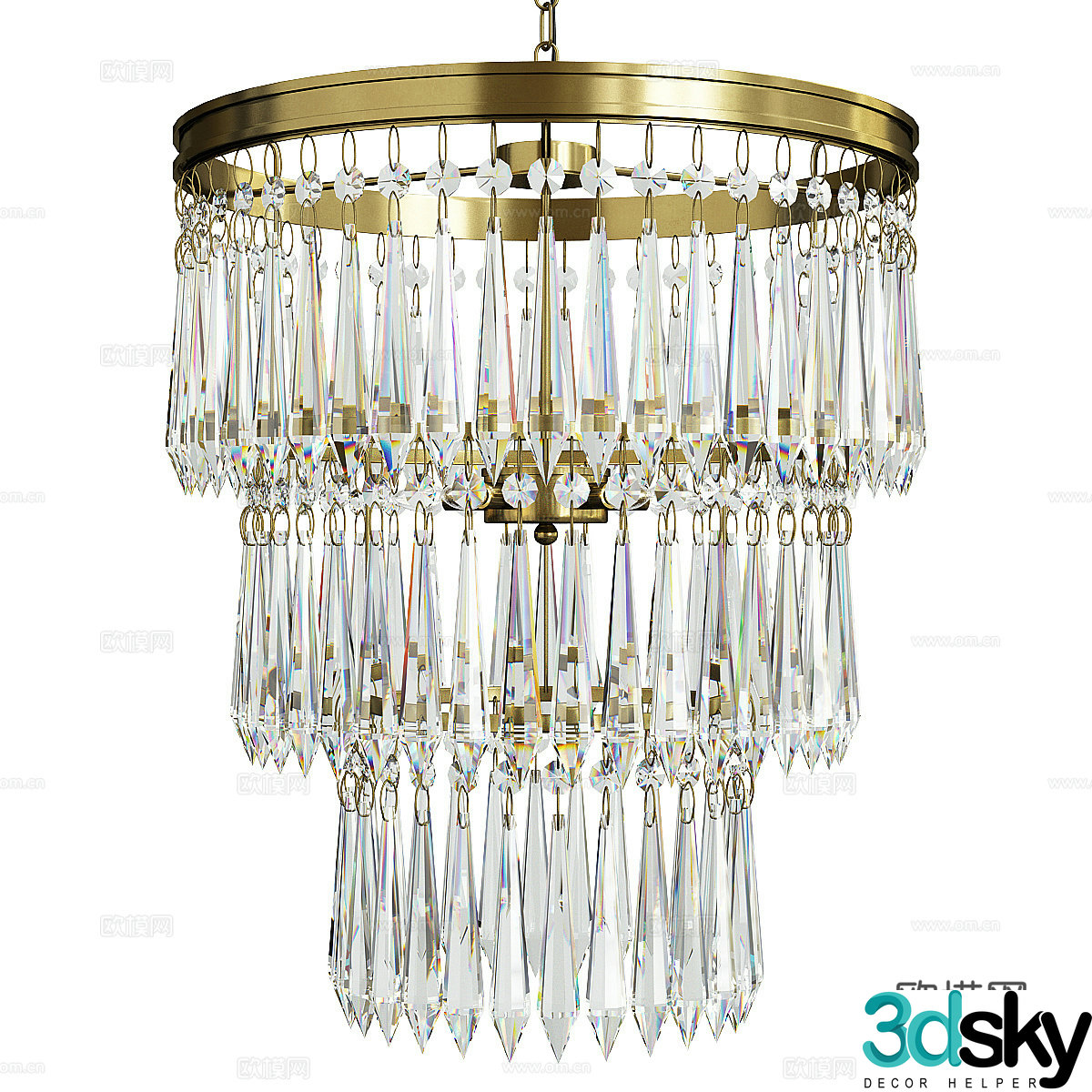 Modern light luxury metallic glass decorative chandelier 3d model