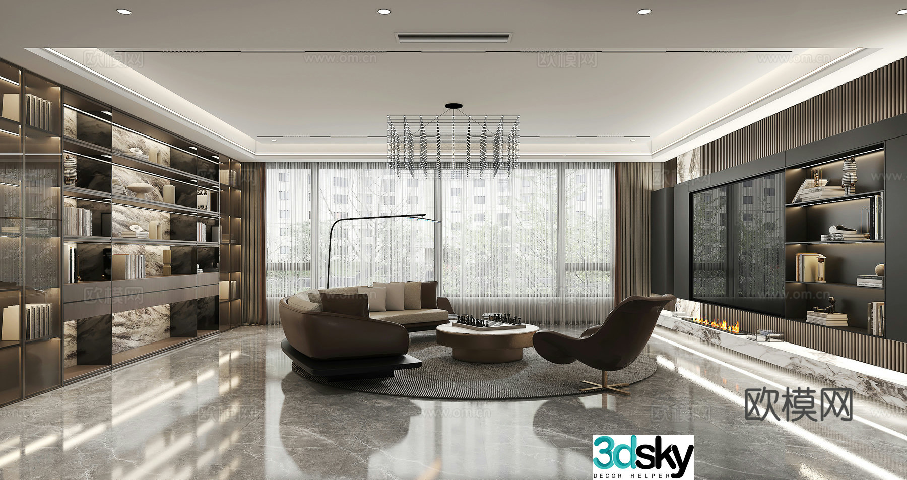 Living and dining room furniture combination accessories 3D model