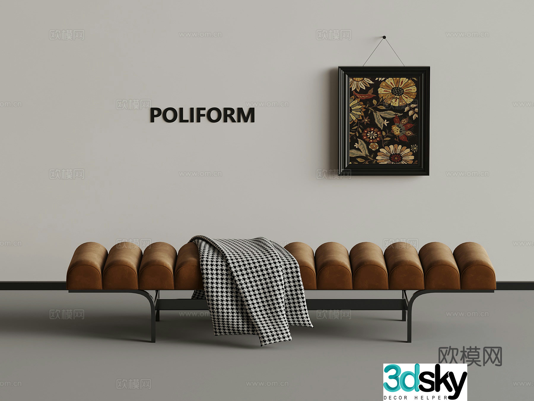 Modern light luxury shoe changing stool bed tail stool 3D model of hanging paintings
