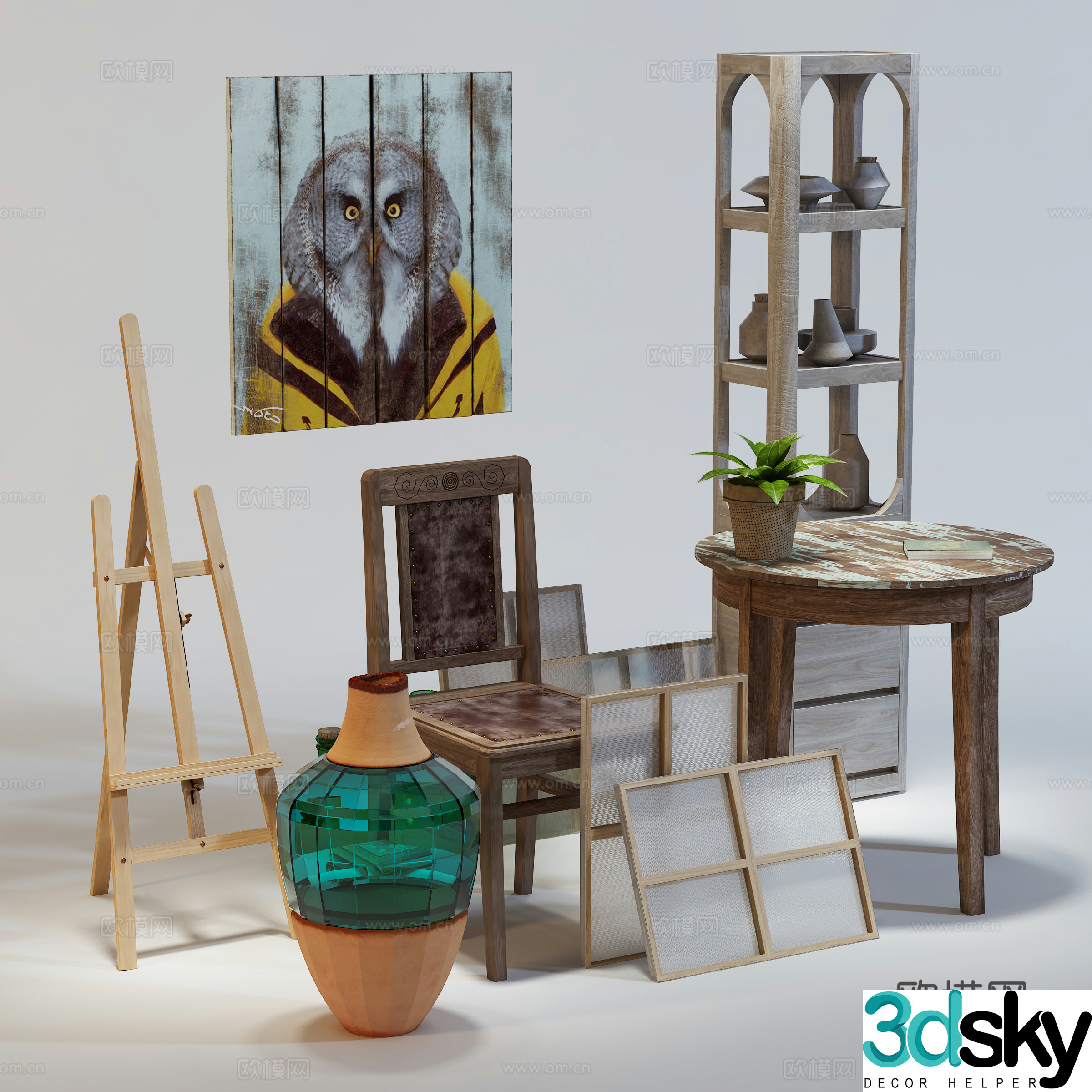 Modern decorations Chair hanging painting table combination Ornament ornament 3d model