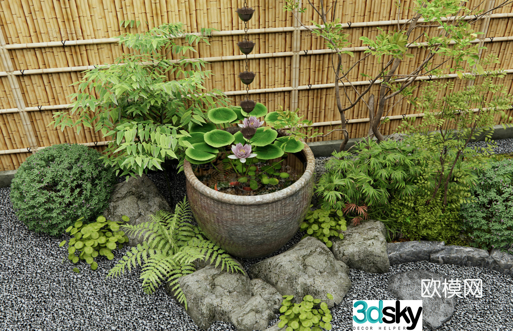 New Chinese water tank fish tank lotus tank courtyard sketch plant combination dry landscape water bowl 3D model