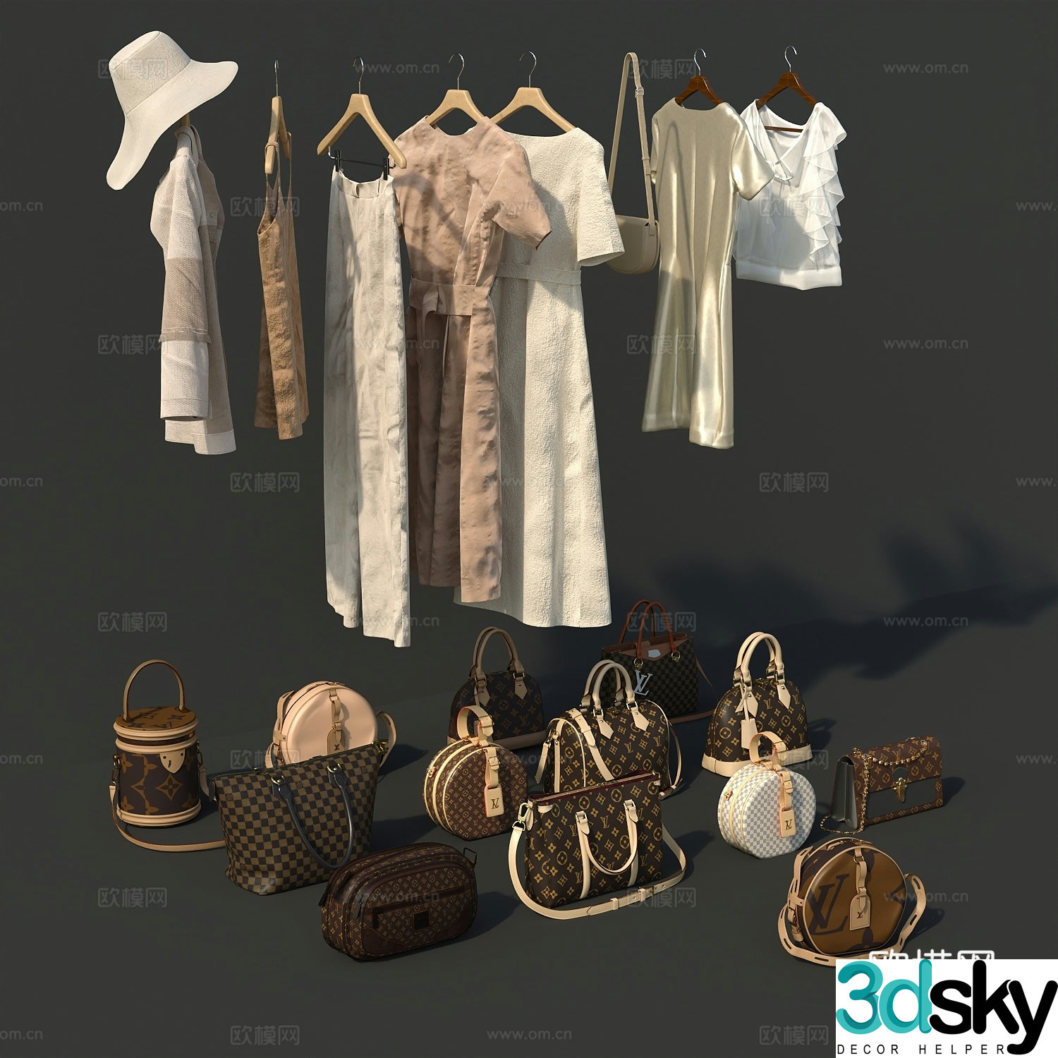 Clothes shoes bag business card bag girls clothes 3d model
