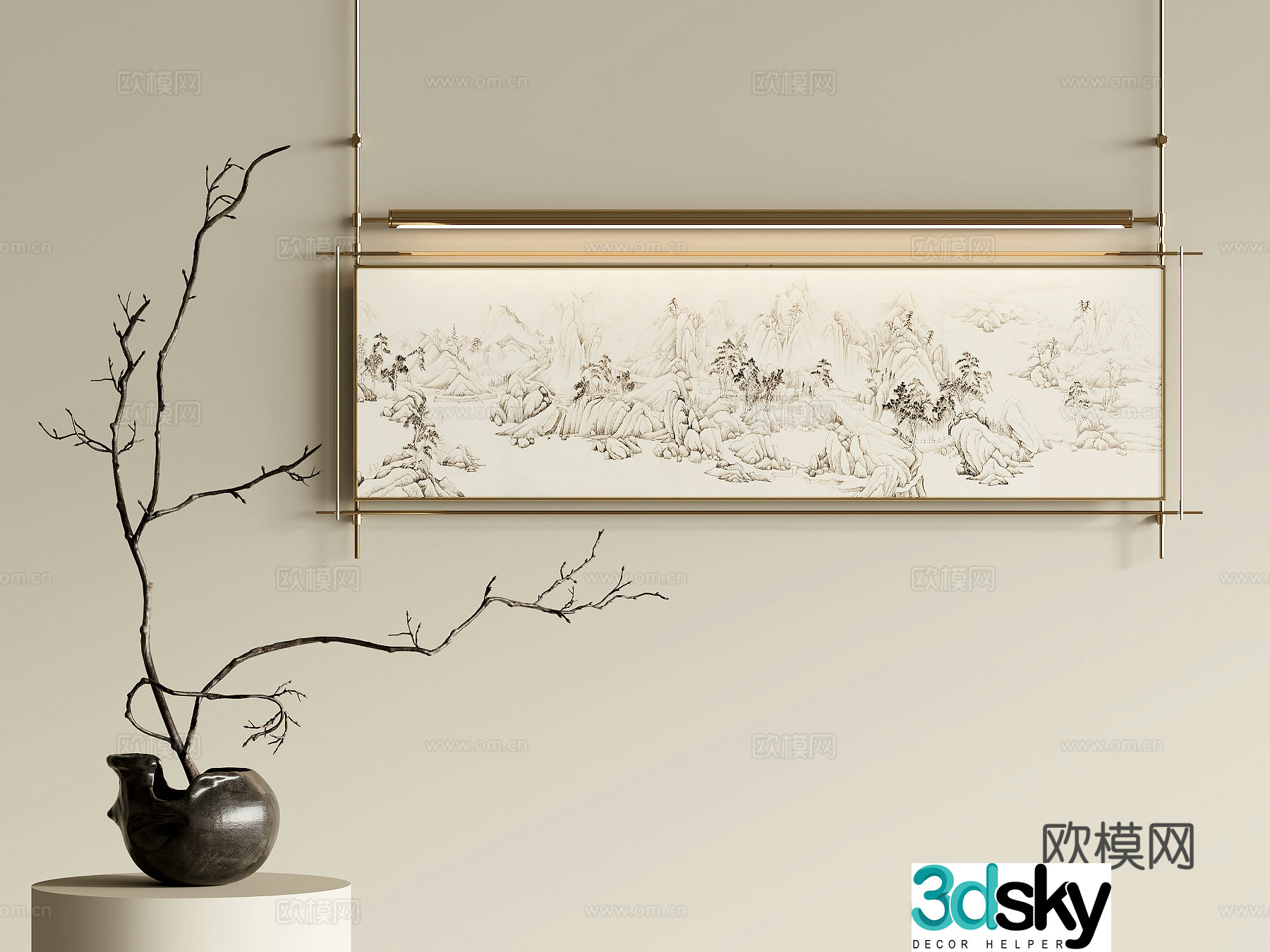 New Chinese style decorative painting 3D model
