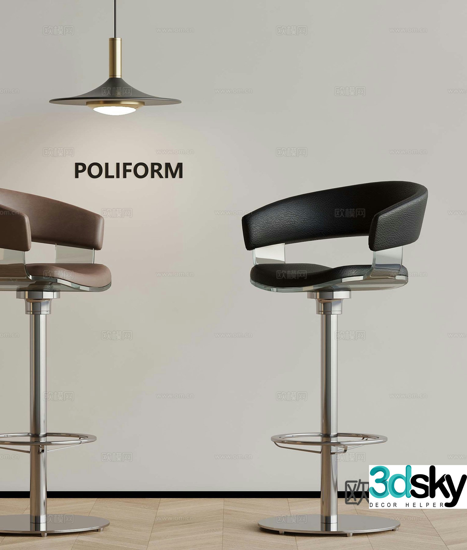Modern bar stool chandelier 3d model