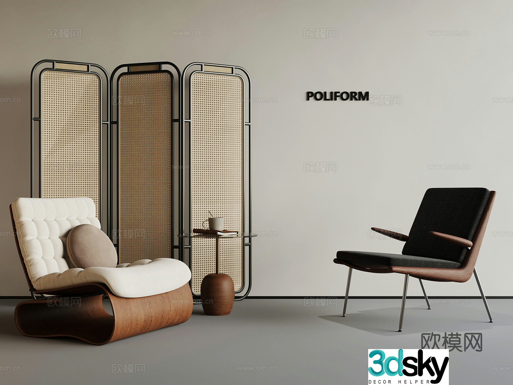 Medium style leisure chair screen partition 3d model
