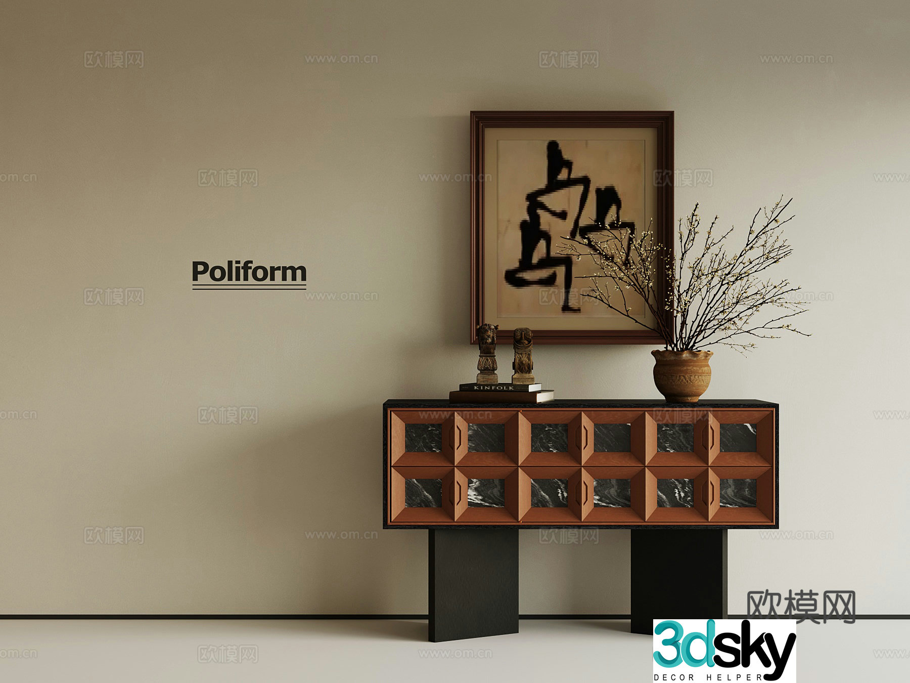 Middle-aged style end view cabinet entrance cabinet 3D model