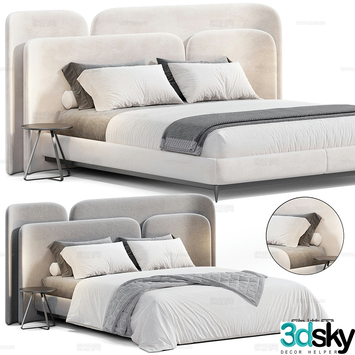 Modern Italian fabric double bed 3D model