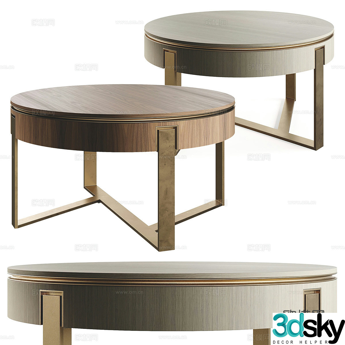 Modern Italian light luxury round coffee table combination 3D model