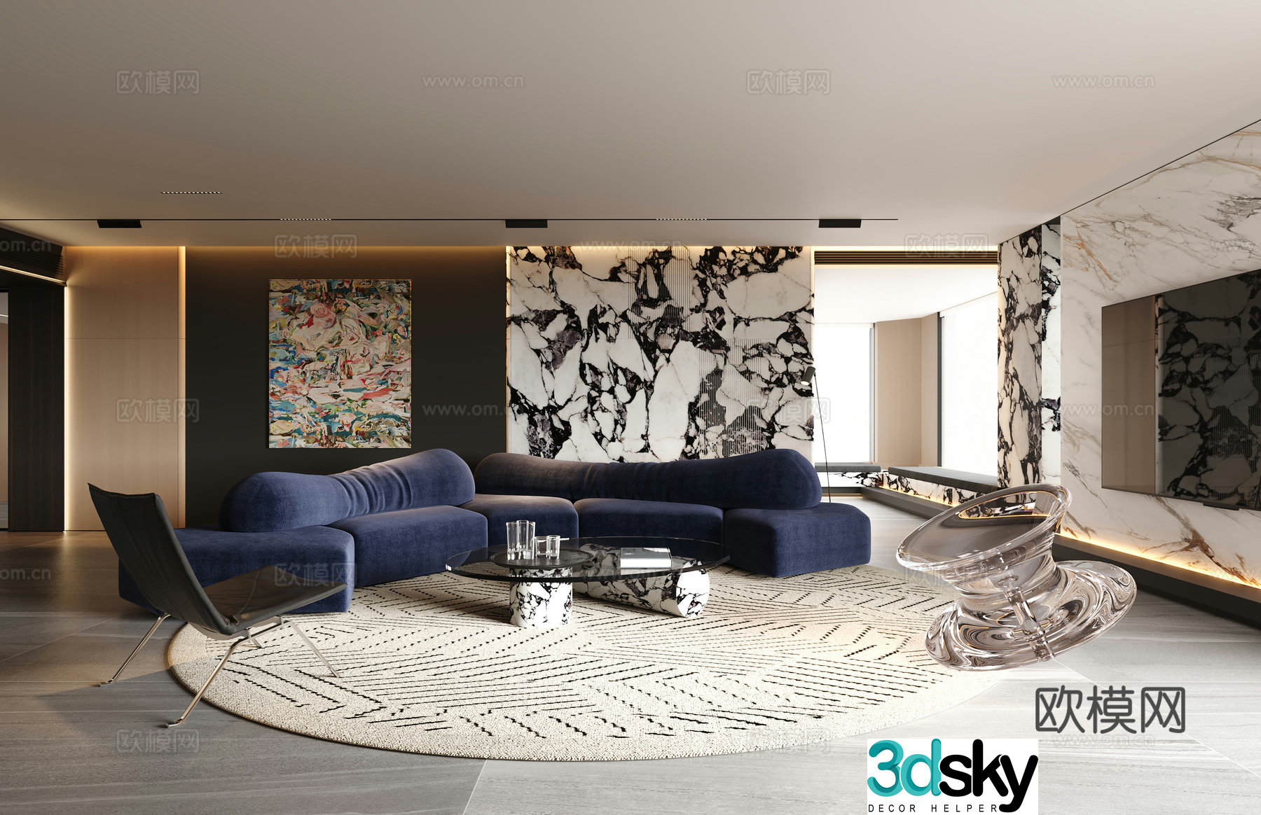 Modern living room Villa living room Large flat living room Sofa coffee table combination Leisure chair Carpet 3D model