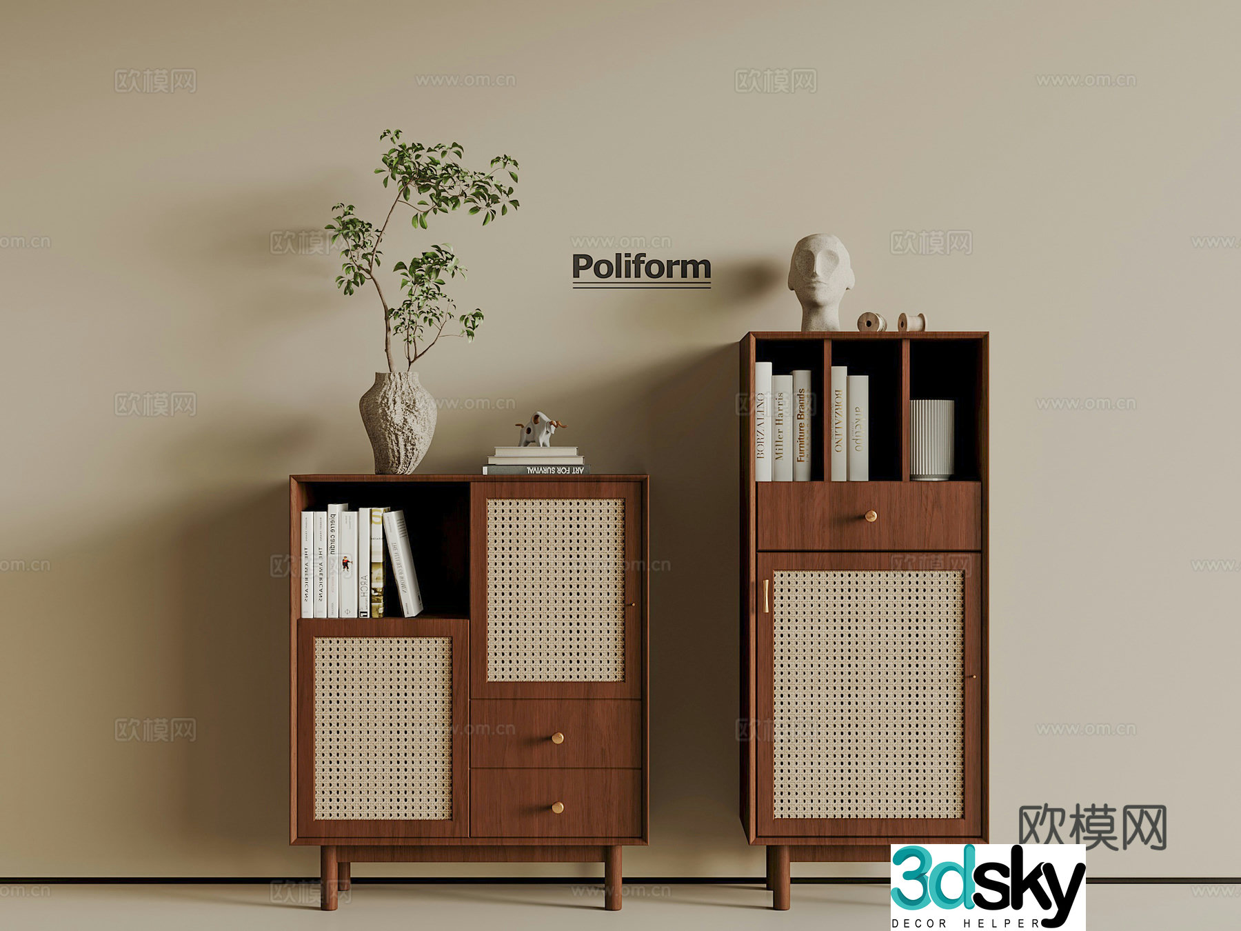 Wasabi style dining sideboard medieval style decoration cabinet 3D model