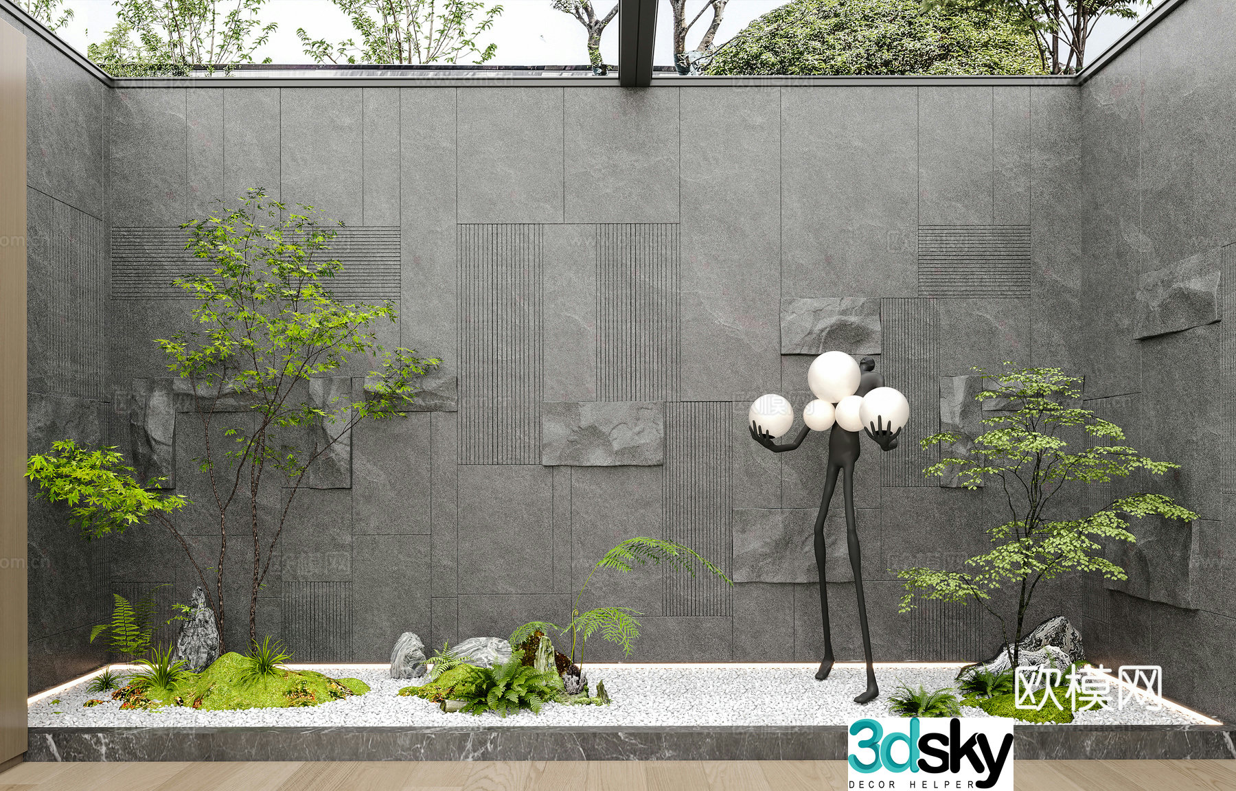 Modern green plant landscape sketch Basement landscape sketch Patio landscape sketch Indoor landscape sketch 3D model