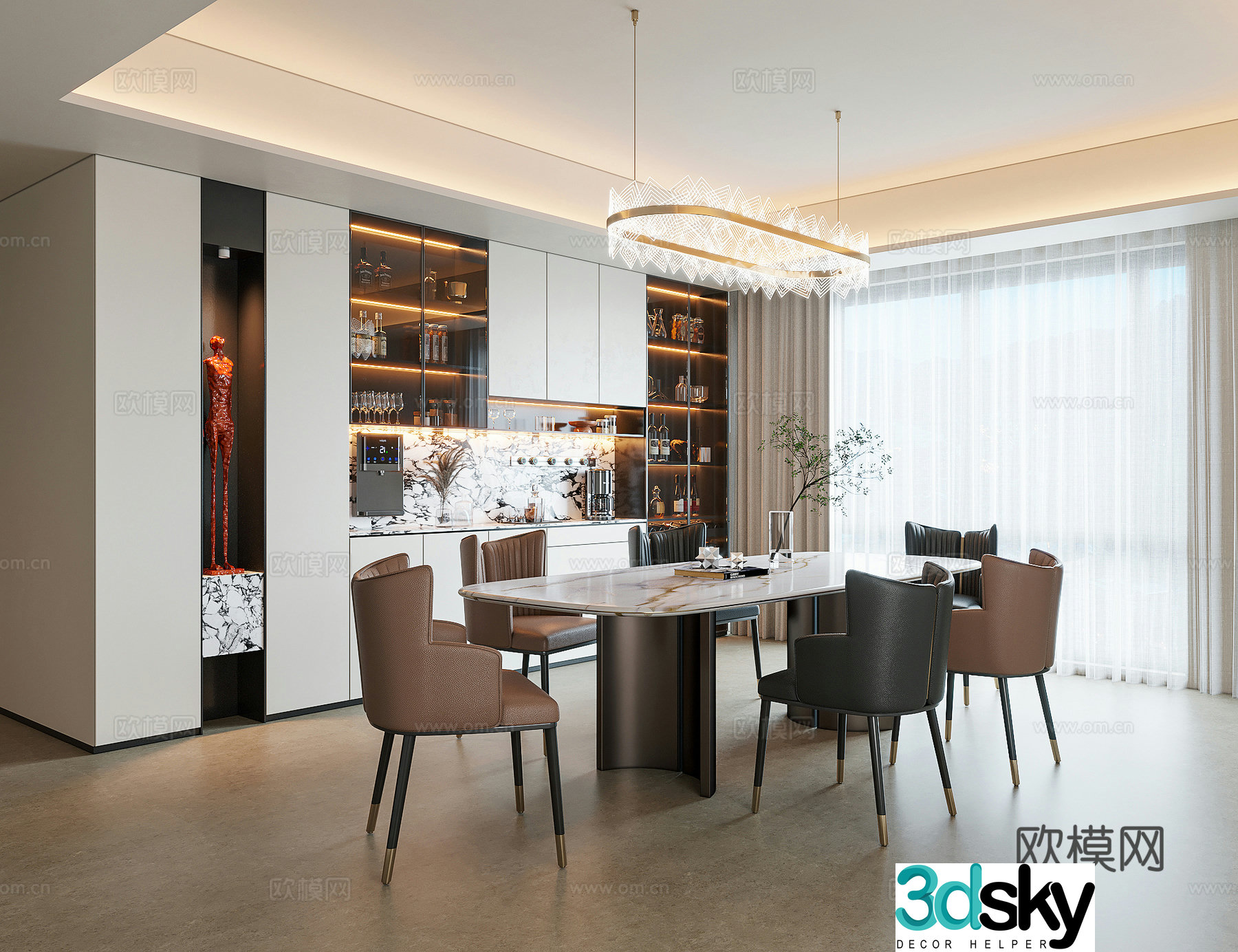Modern light luxury restaurant 3D model