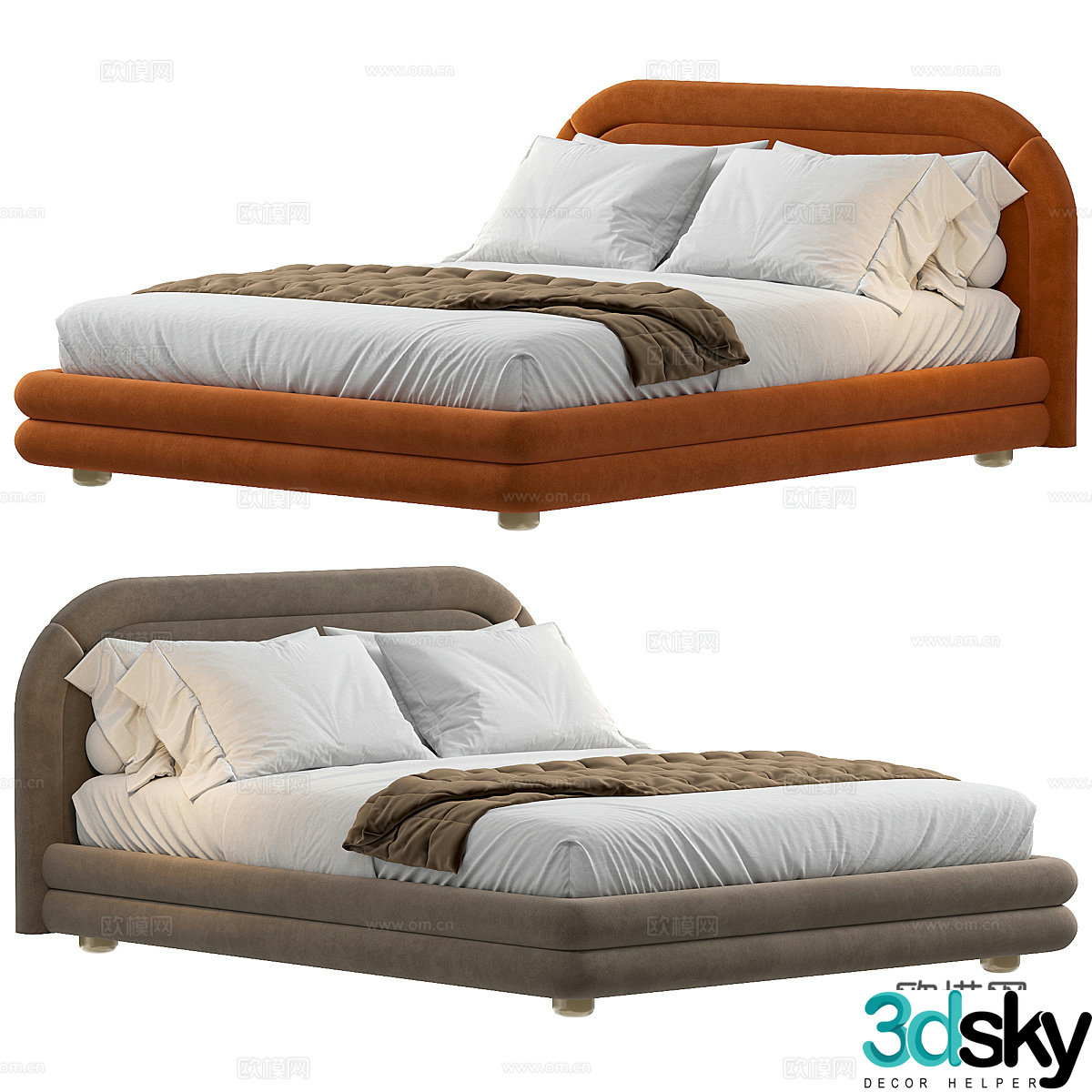 Modern cream style fabric double bed 3d model