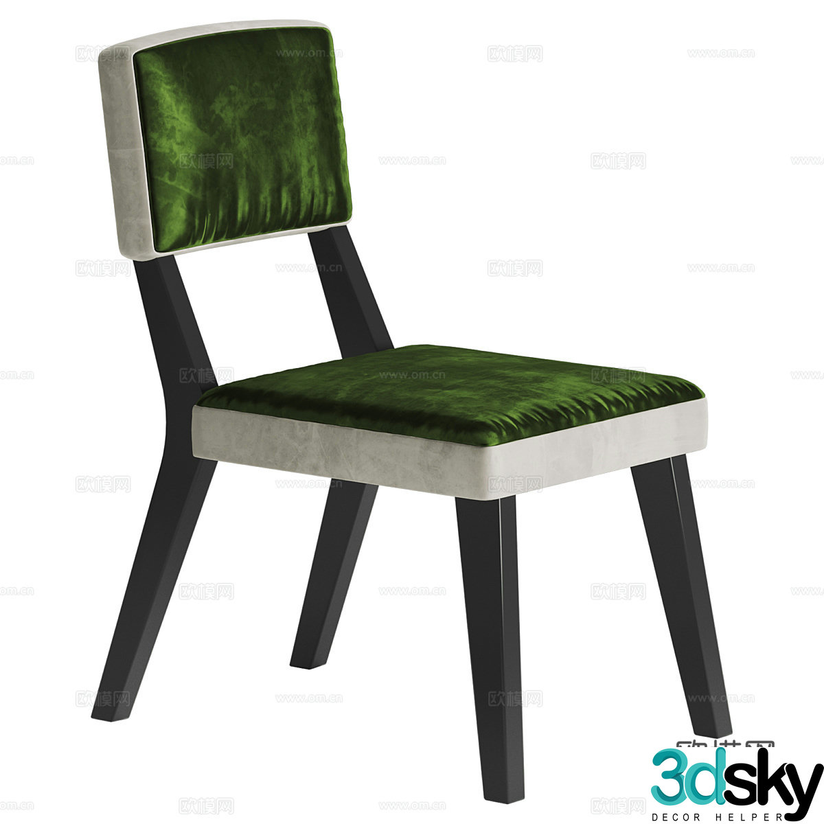 New Chinese style light luxury velvet fabric single chair 3D model