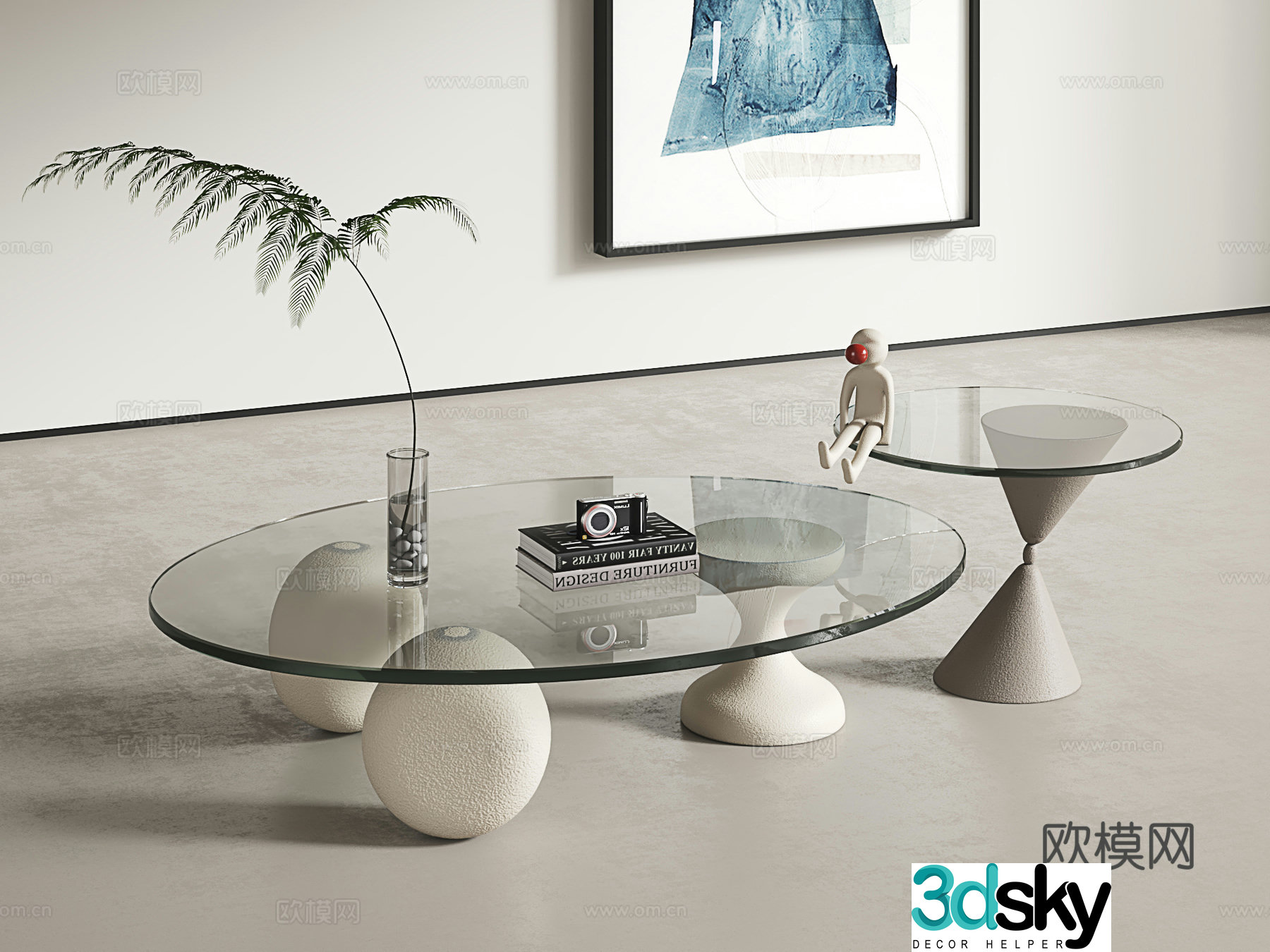 Modern coffee table combination Light luxury coffee table combination Round coffee table Cream style coffee table 3D model