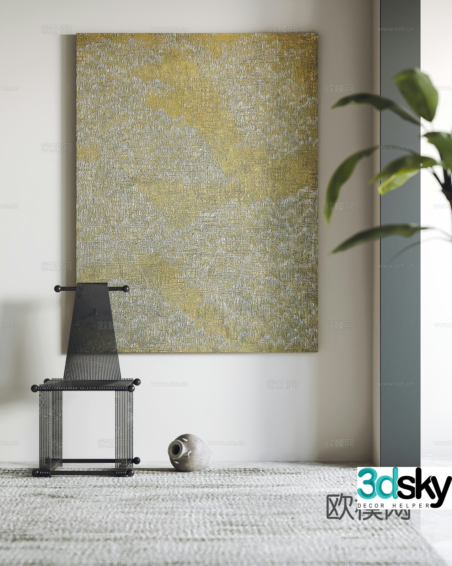 Modern hanging paintings decorative paintings single chairs 3D model