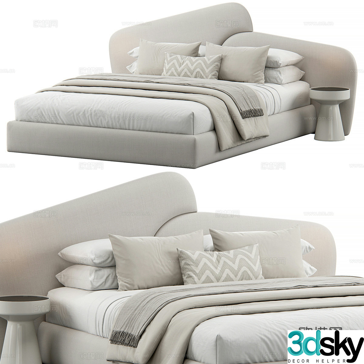 Modern cream style fabric double bed 3d model
