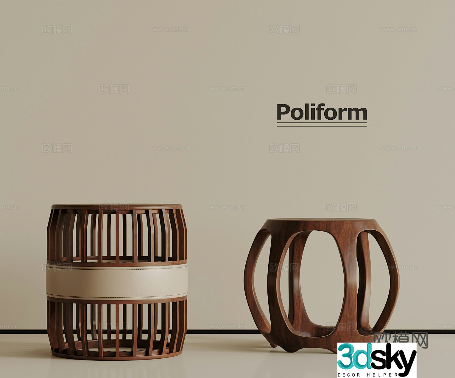 New Chinese style wooden casual stool shoe change stool low stool 3D model