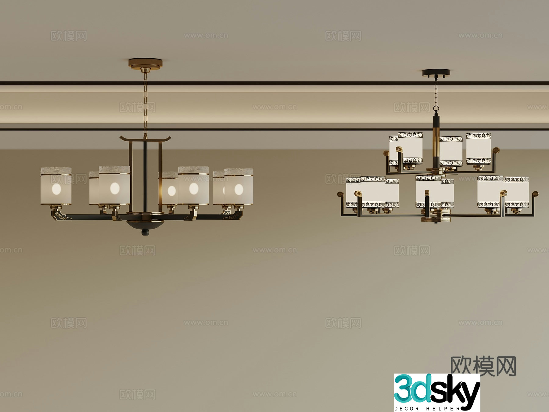 New Chinese style living room chandeliers multi-head chandeliers metal chandeliers 3D model