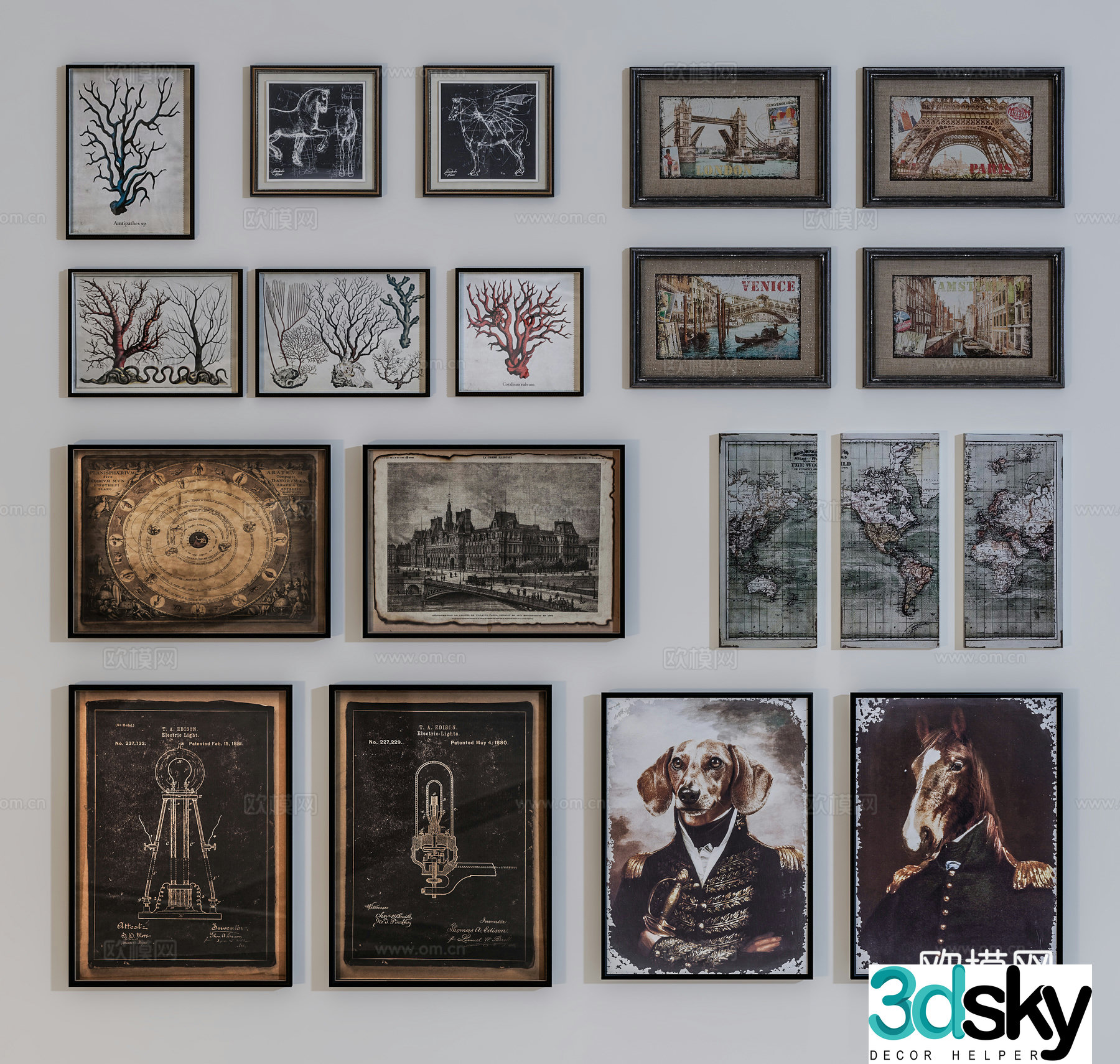 European style hanging painting combination wall hanging painting decorative painting 3D model