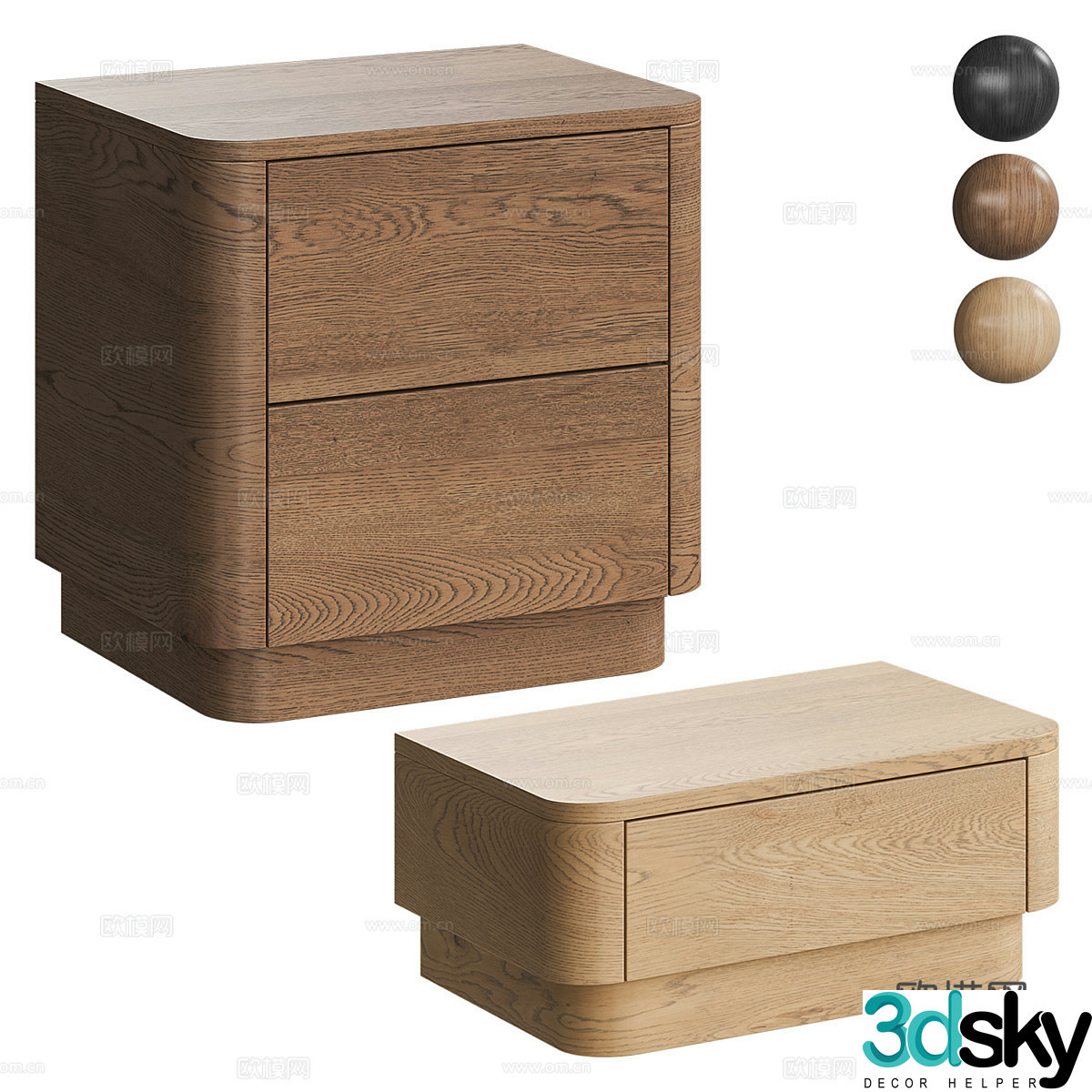 Modern Italian solid wood bedside table 3D model