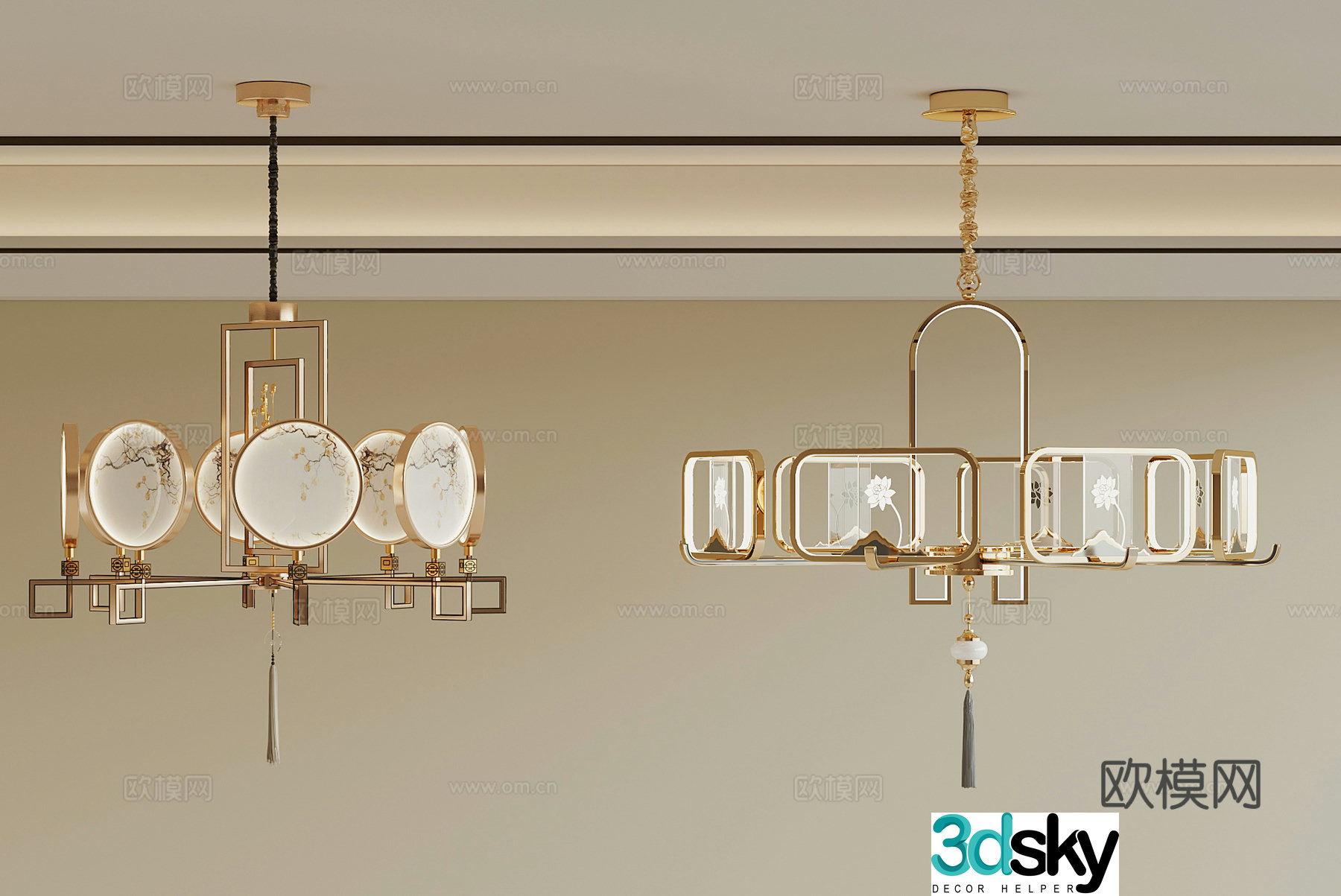 New Chinese style living room ceiling metal chandeliers multi-head chandeliers artistic chandeliers 3D model