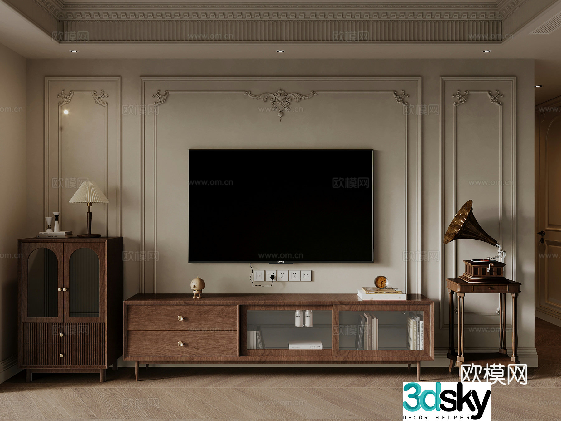 French medieval style TV cabinet gramophone 3D model