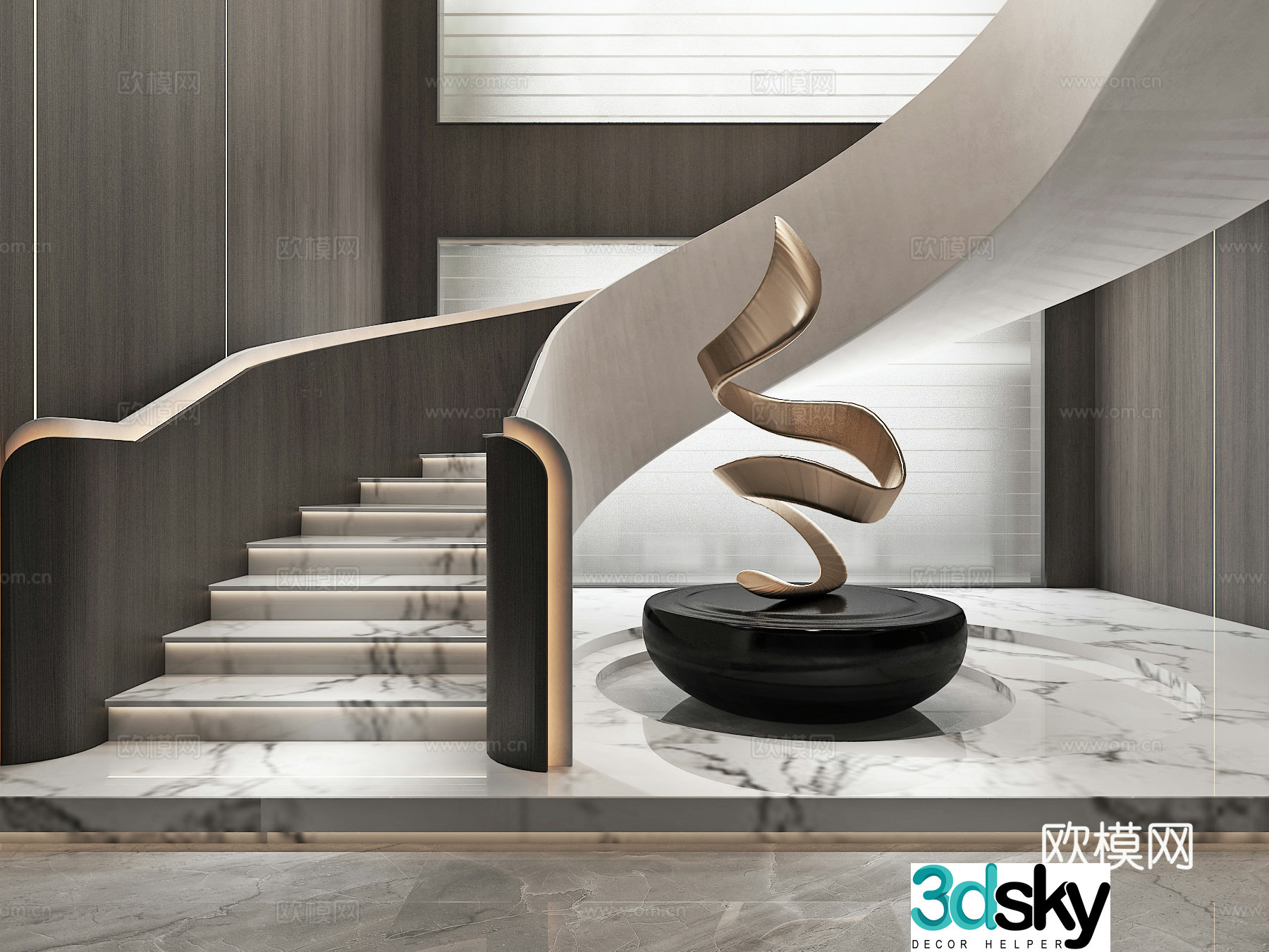 Stairwell Handrail Beauty Instrument Sculpture Landscape 3D Model