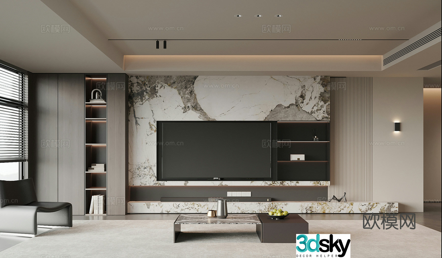 Modern TV background wall living room 3d model