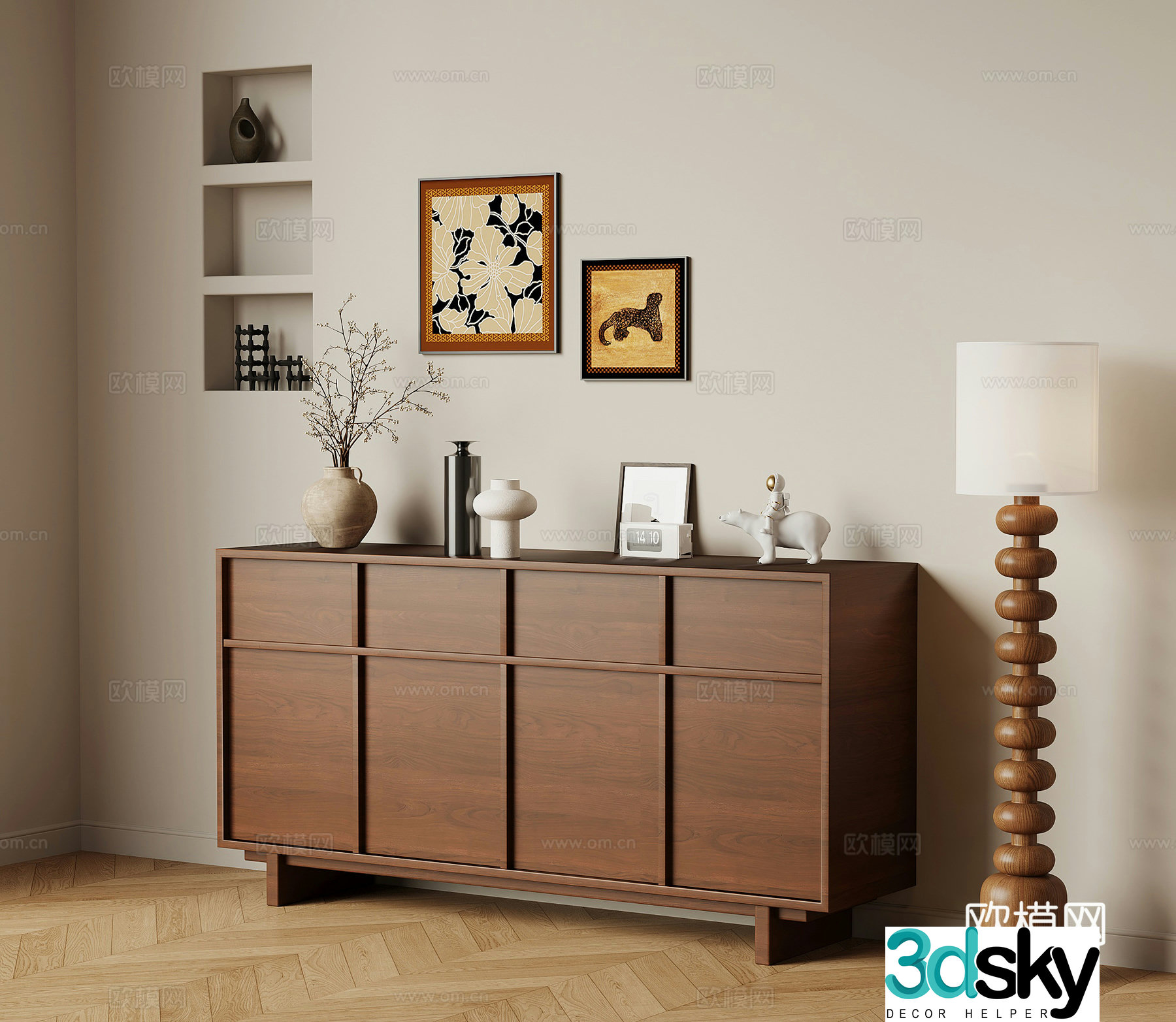 French retro entrance cabinet side cabinet 3D model