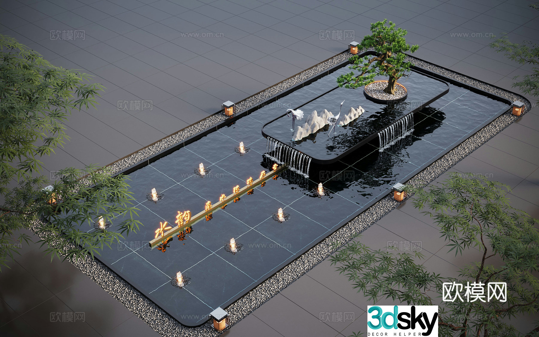 Modern water landscape garden waterscape water bowl stacked water water drop 3d model