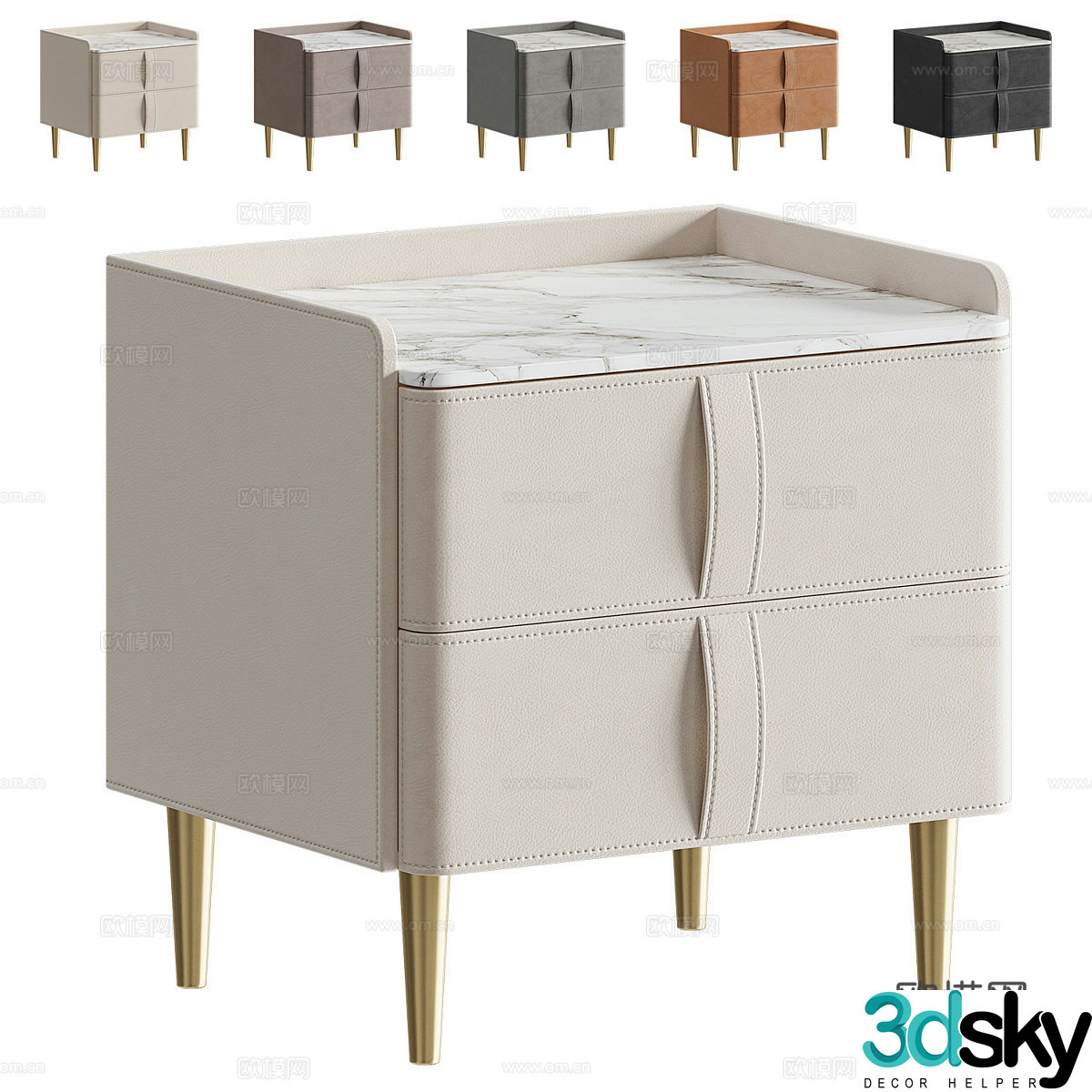 Modern Italian light luxury leather bedside table 3D model