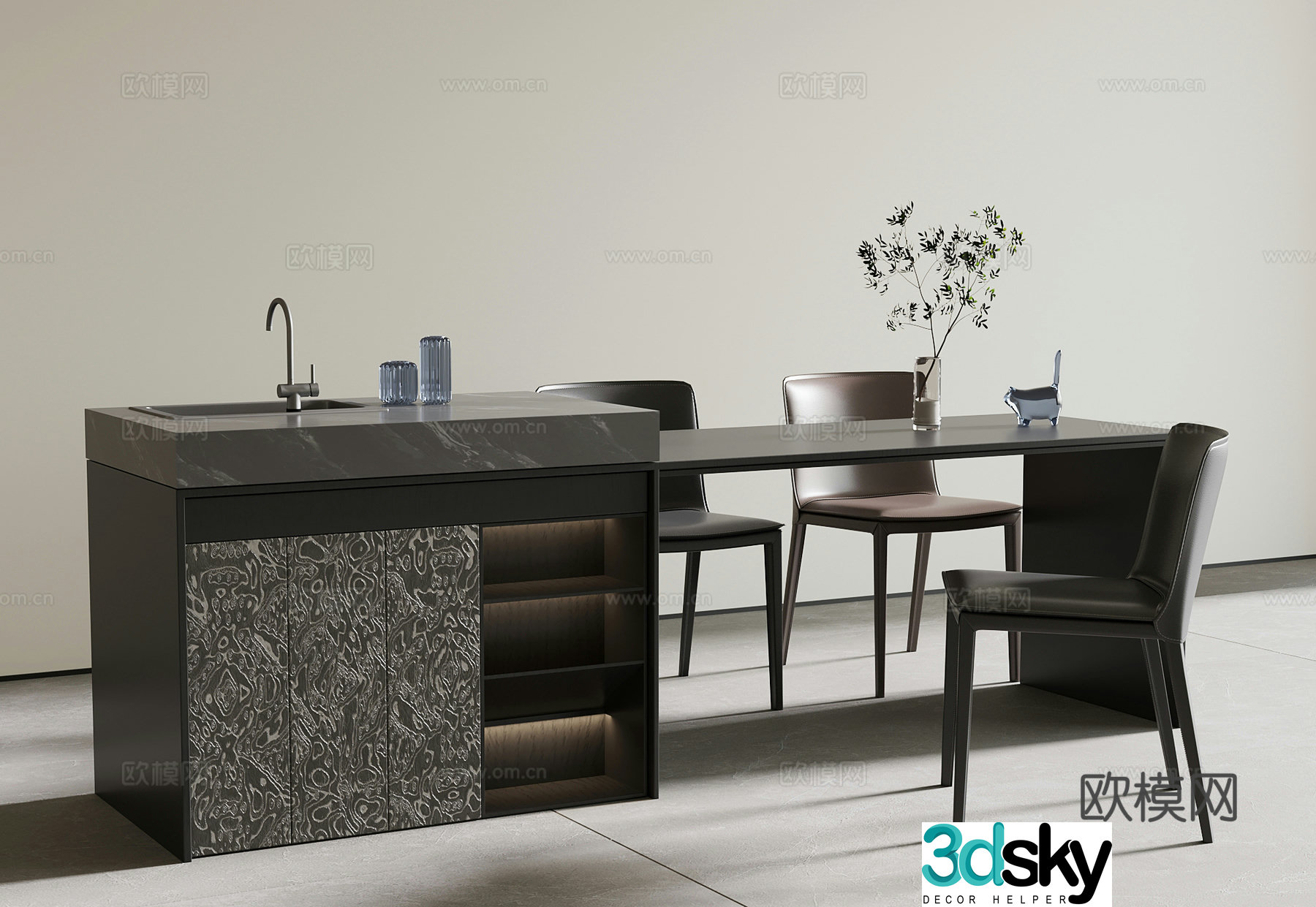 Island modern Italian island dining table 3d model