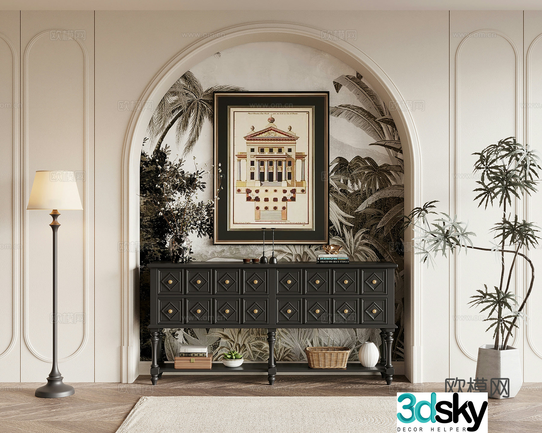 Entrance cabinet French retro style entrance cabinet side cabinet end view cabinet 3D model