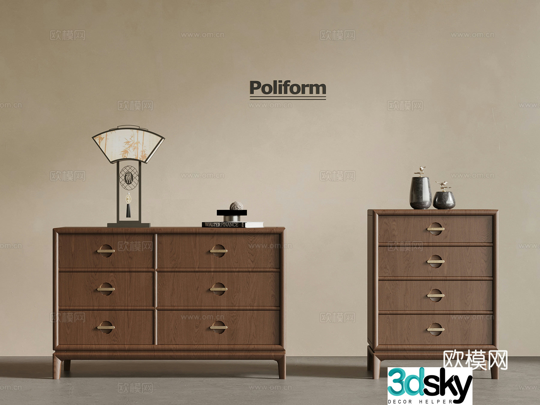 New Chinese side cabinet solid wood side cabinet chest of cabinets 3D model