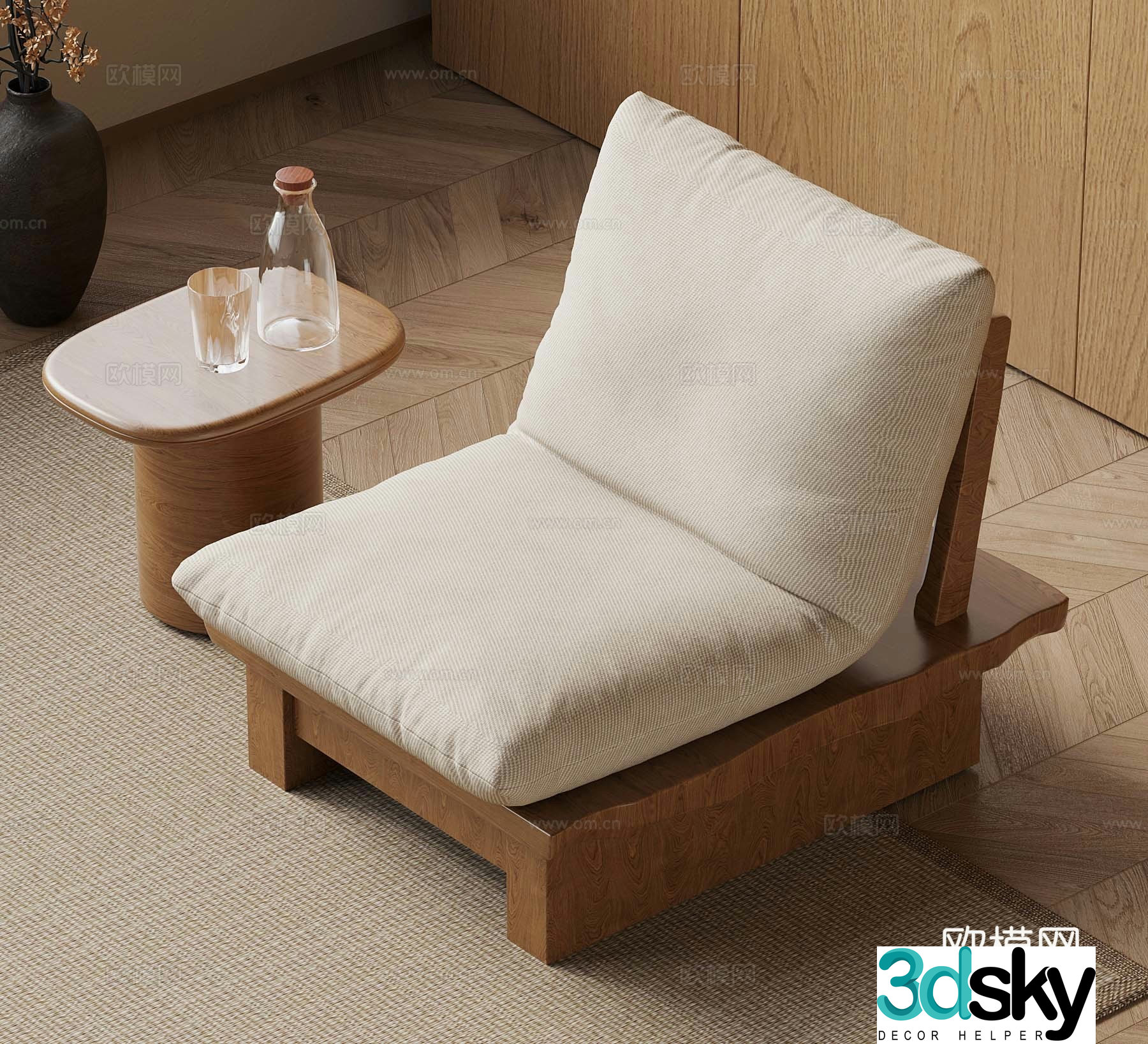 Wasabi Middle Style Leisure Chair Tatami Chair Mushen 3D Model