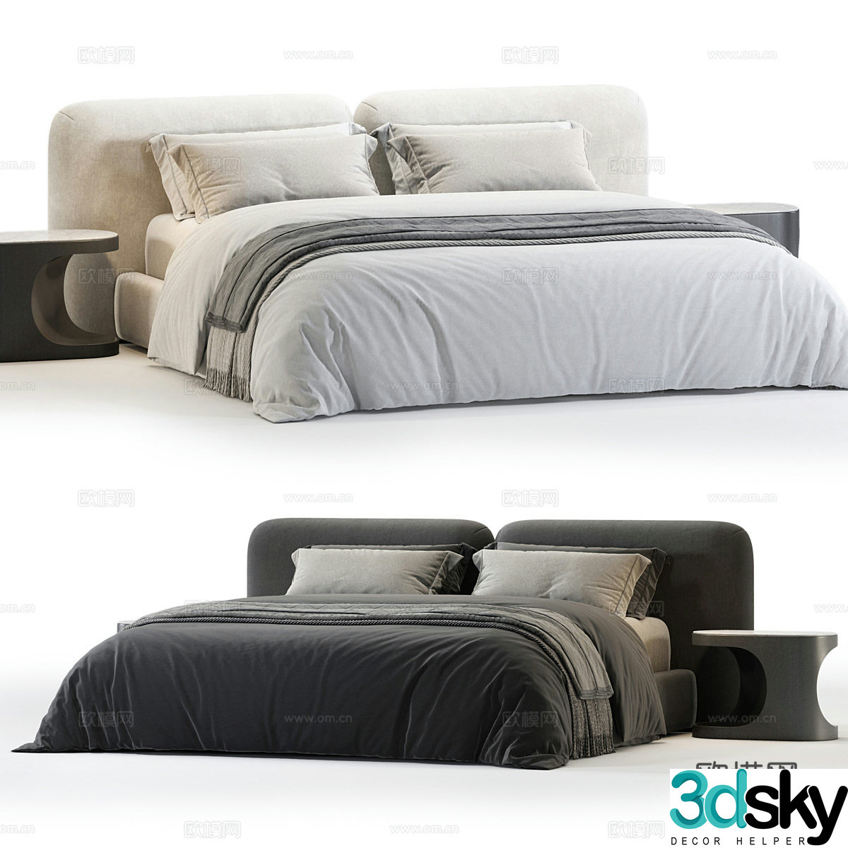 Modern Wasabi Fabric Double Bed 3D Model