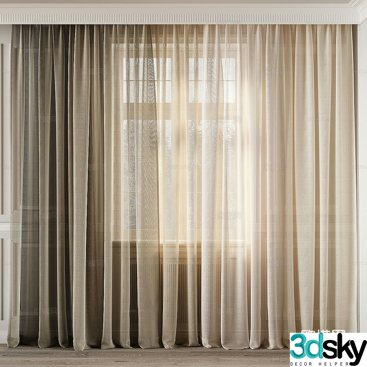 New Chinese style Wasabi cotton and linen curtain 3D model