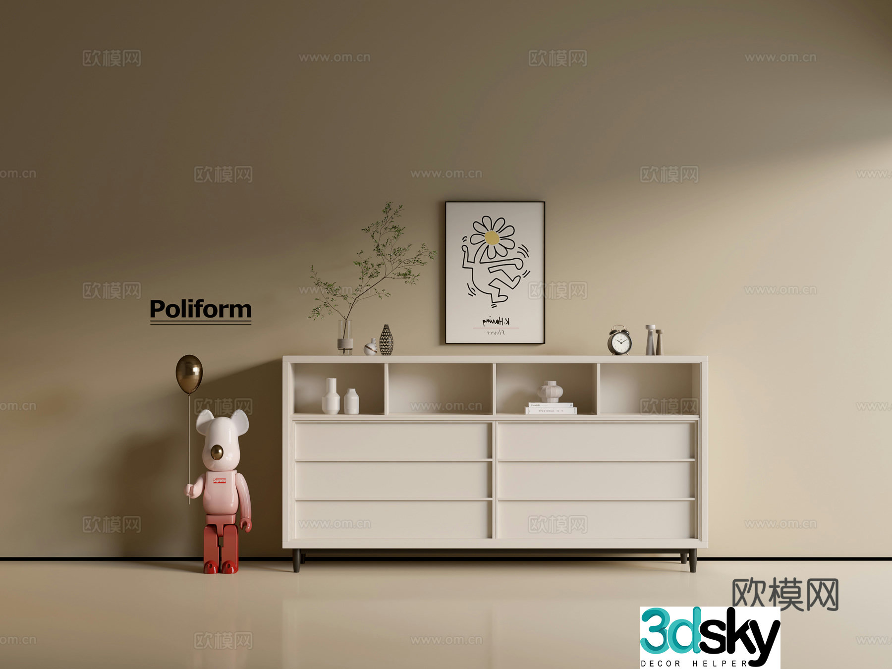 Modern cream wind chest of cabinet ins wind minimalist wind cabinet whole cabinet sideboard balcony cabinet 3d model