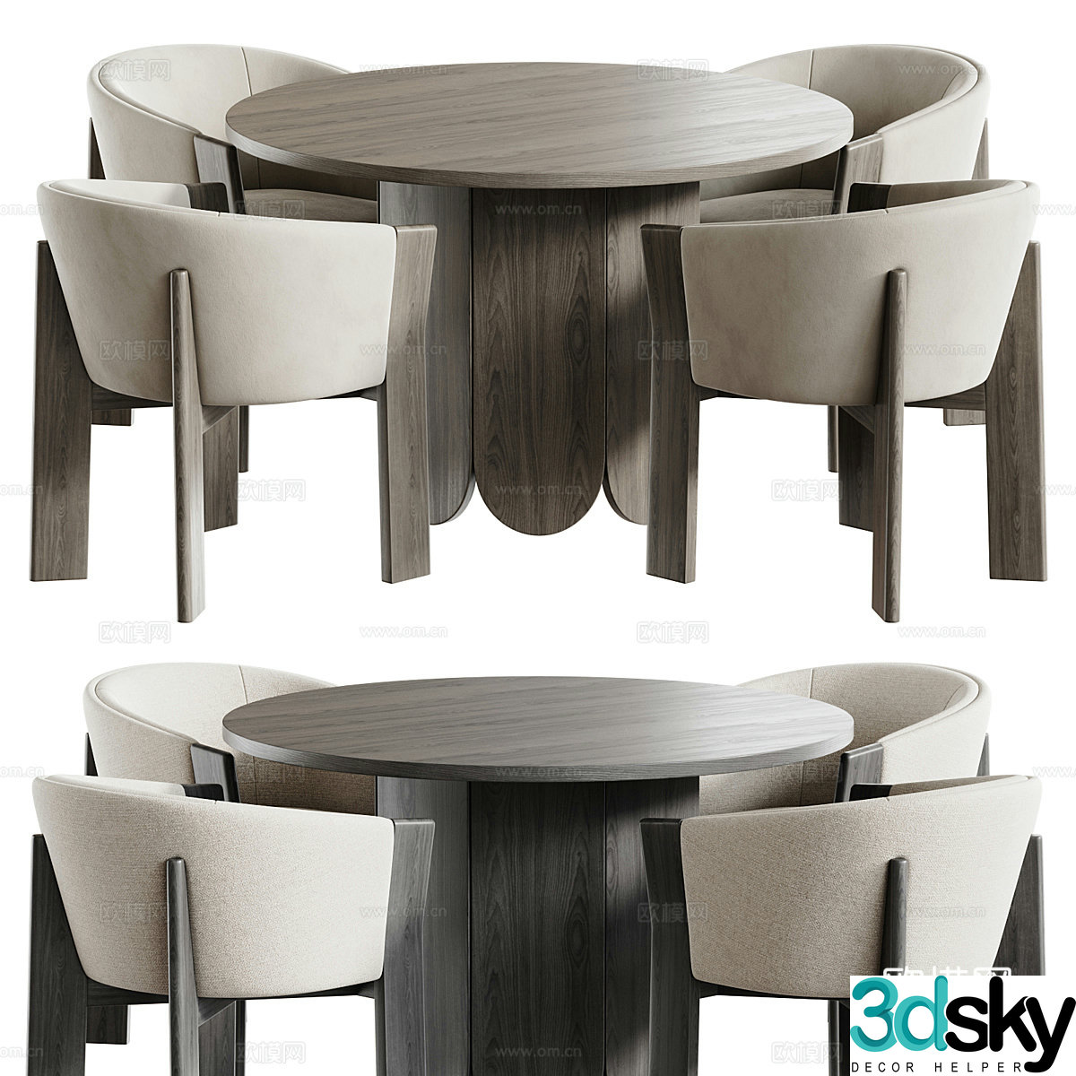New Chinese style Wabisa round dining table and chair combination 3D model