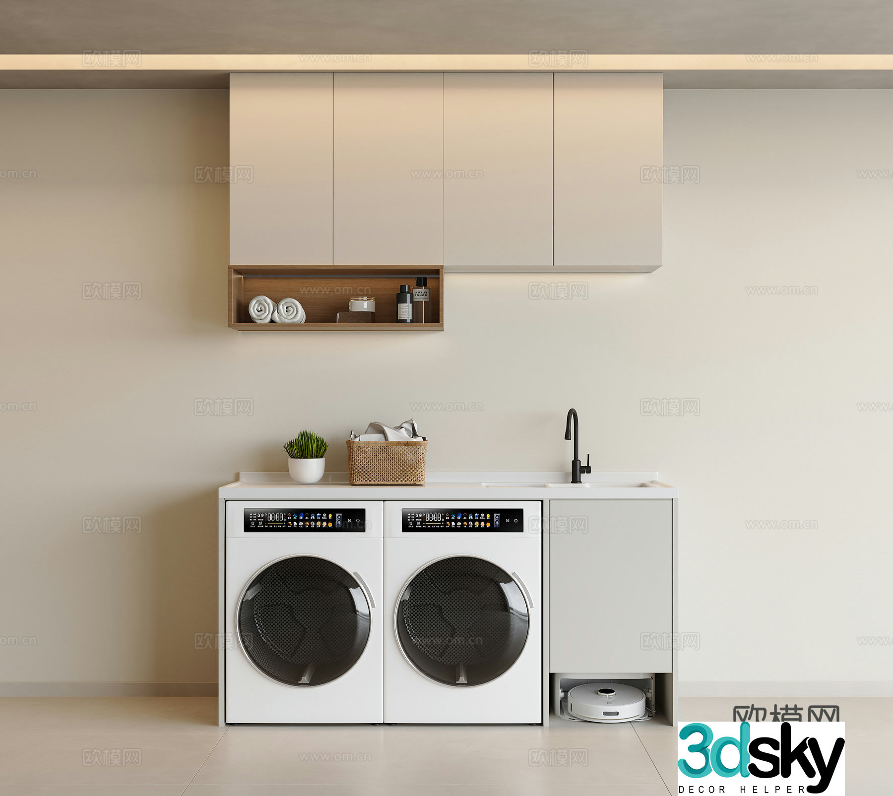 Modern washing machine cabinet Balcony washing machine cabinet Balcony cabinet Dryer Washing machine Sweeper 3D model