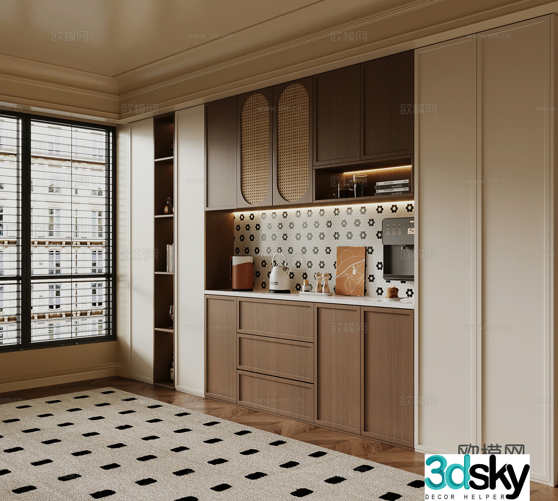Middle-aged sideboard wine cabinet 3D model