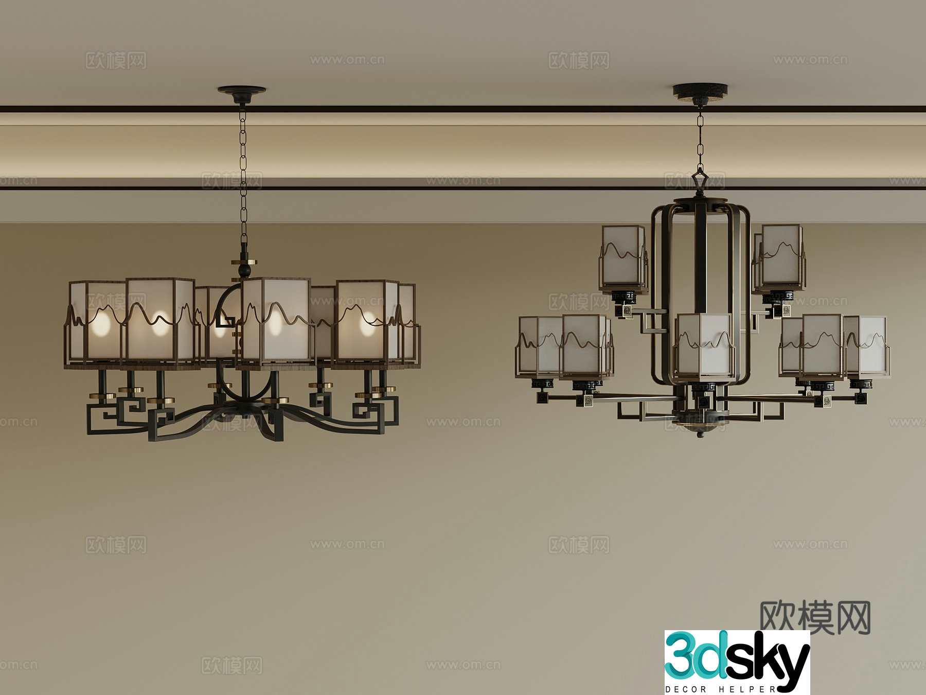 New Chinese style living room chandeliers multi-head chandeliers metal chandeliers 3D model
