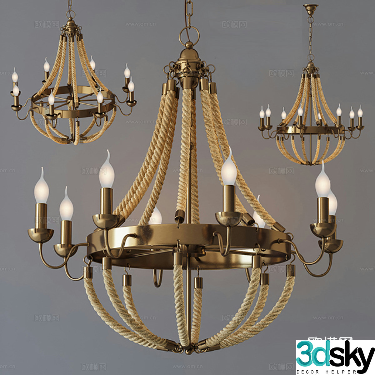 Chandelier Rattan Chandelier Metal Loft Rope Light 3D Model
